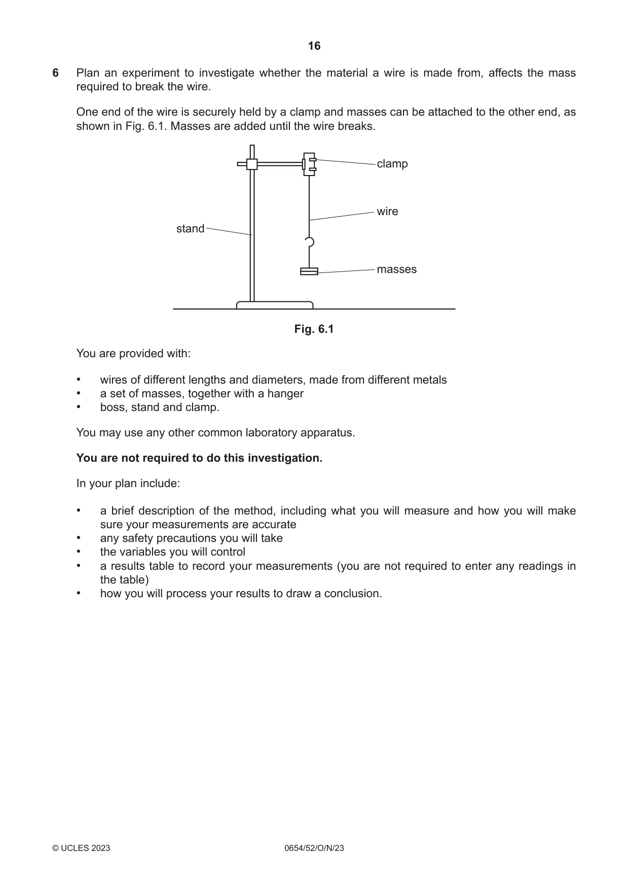 Cambridge IGCSE Sciences - Co-ordinated (Double) 0654 2023 Oct/Nov Paper 5 · Variant 2 question paper, page 16 of 20