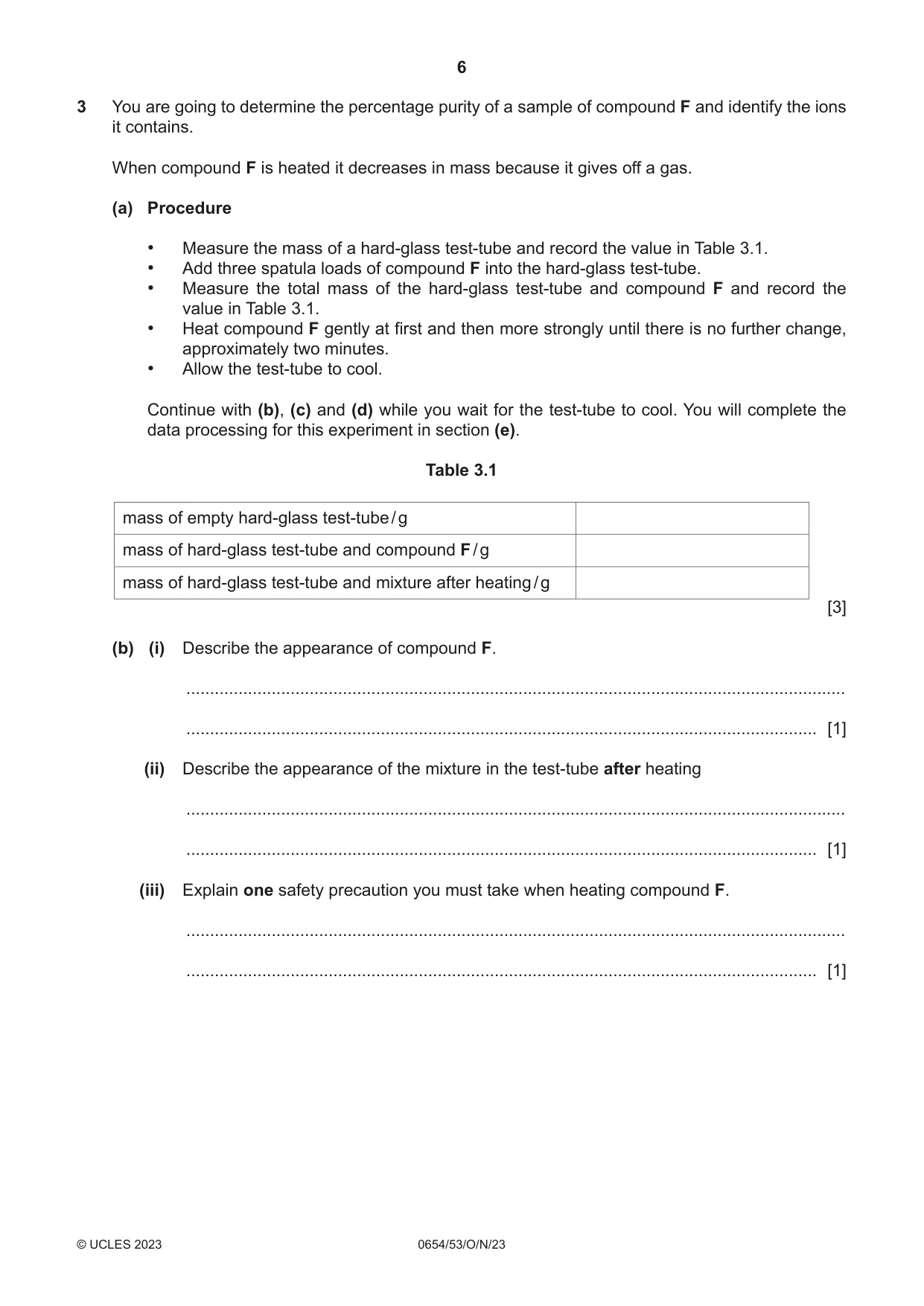 Cambridge IGCSE Sciences - Co-ordinated (Double) 0654 2023 Oct/Nov Paper 5 · Variant 3 question paper, page 6 of 16