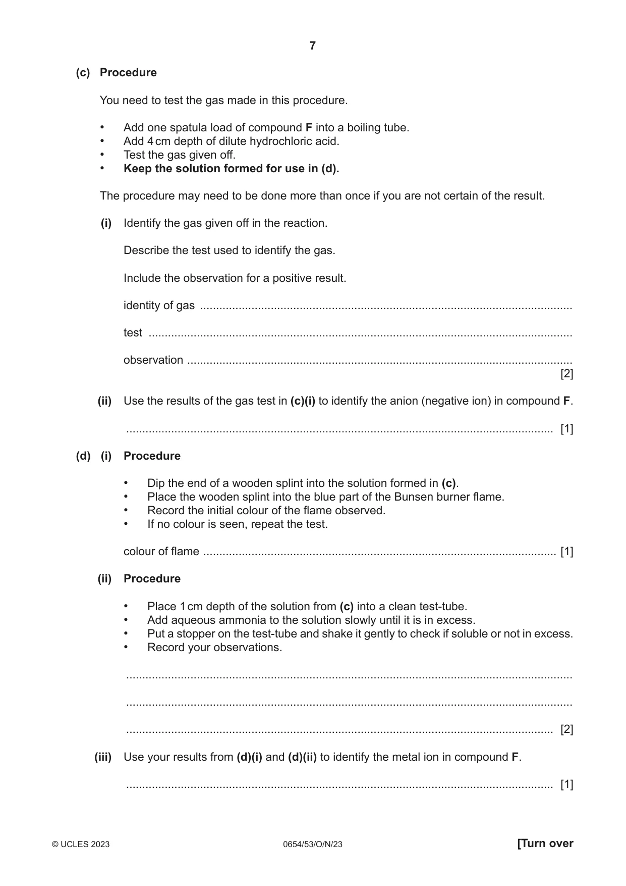 Cambridge IGCSE Sciences - Co-ordinated (Double) 0654 2023 Oct/Nov Paper 5 · Variant 3 question paper, page 7 of 16