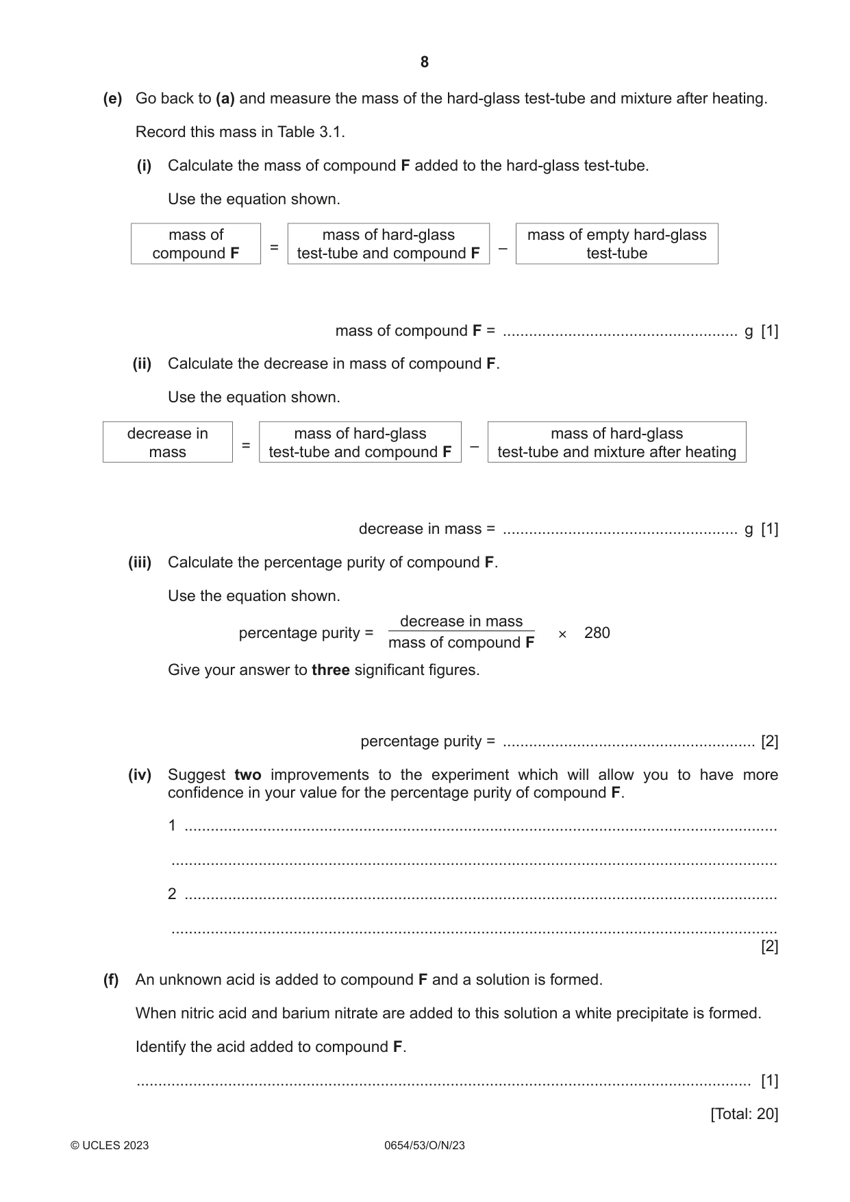 Cambridge IGCSE Sciences - Co-ordinated (Double) 0654 2023 Oct/Nov Paper 5 · Variant 3 question paper, page 8 of 16