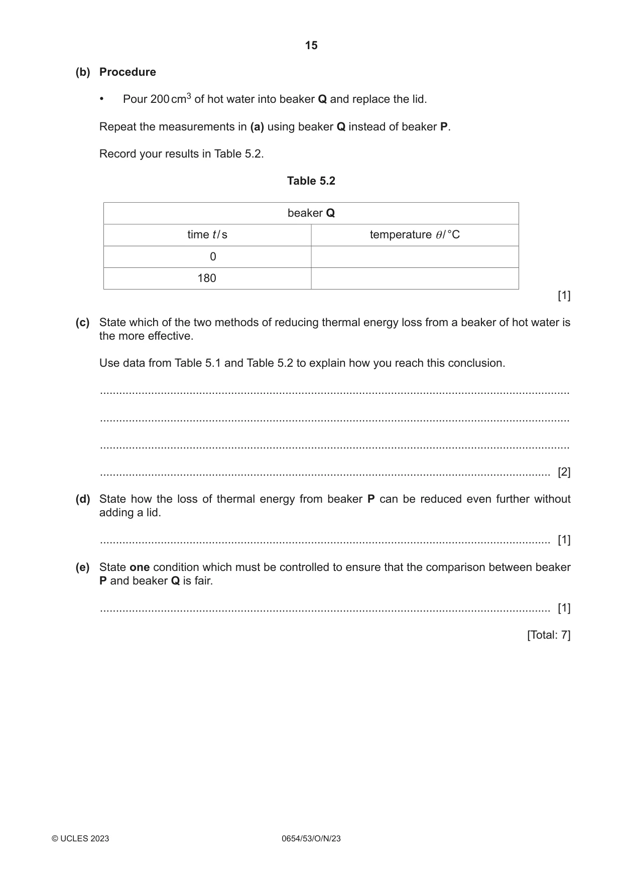 Cambridge IGCSE Sciences - Co-ordinated (Double) 0654 2023 Oct/Nov Paper 5 · Variant 3 question paper, page 15 of 16