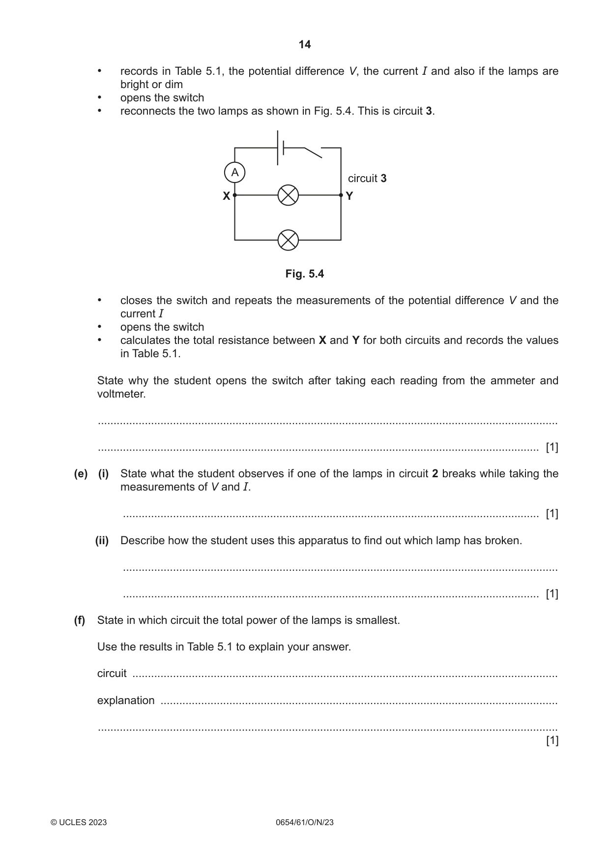 Cambridge IGCSE Sciences - Co-ordinated (Double) 0654 2023 Oct/Nov Paper 6 · Variant 1 question paper, page 14 of 20