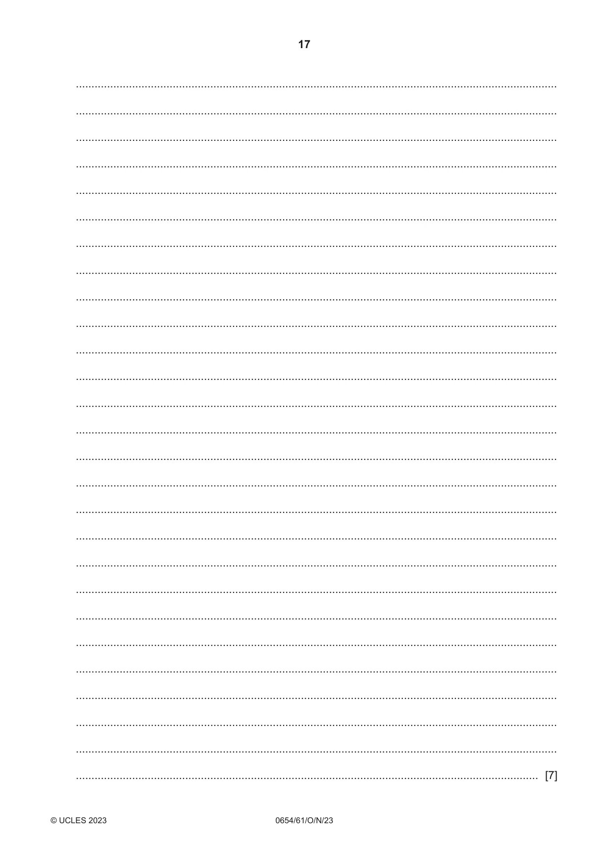 Cambridge IGCSE Sciences - Co-ordinated (Double) 0654 2023 Oct/Nov Paper 6 · Variant 1 question paper, page 17 of 20