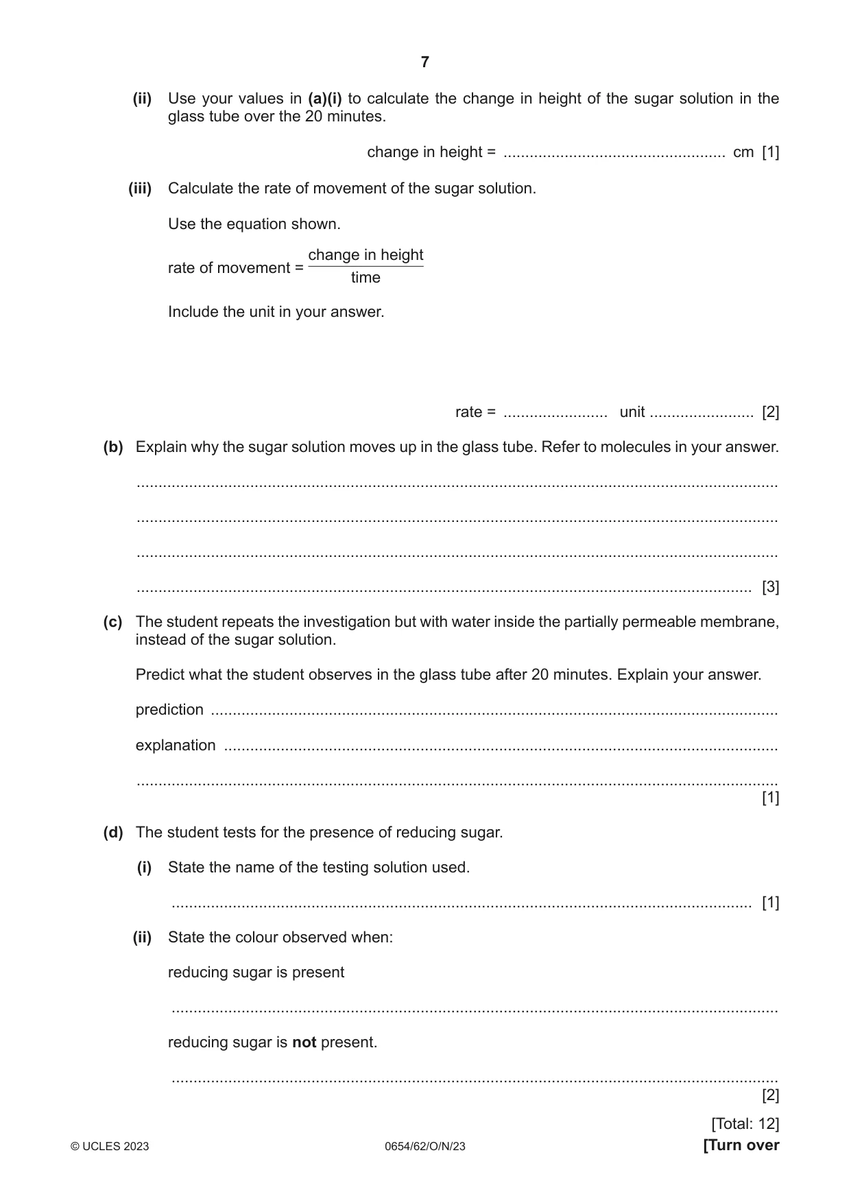 Cambridge IGCSE Sciences - Co-ordinated (Double) 0654 2023 Oct/Nov Paper 6 · Variant 2 question paper, page 7 of 20