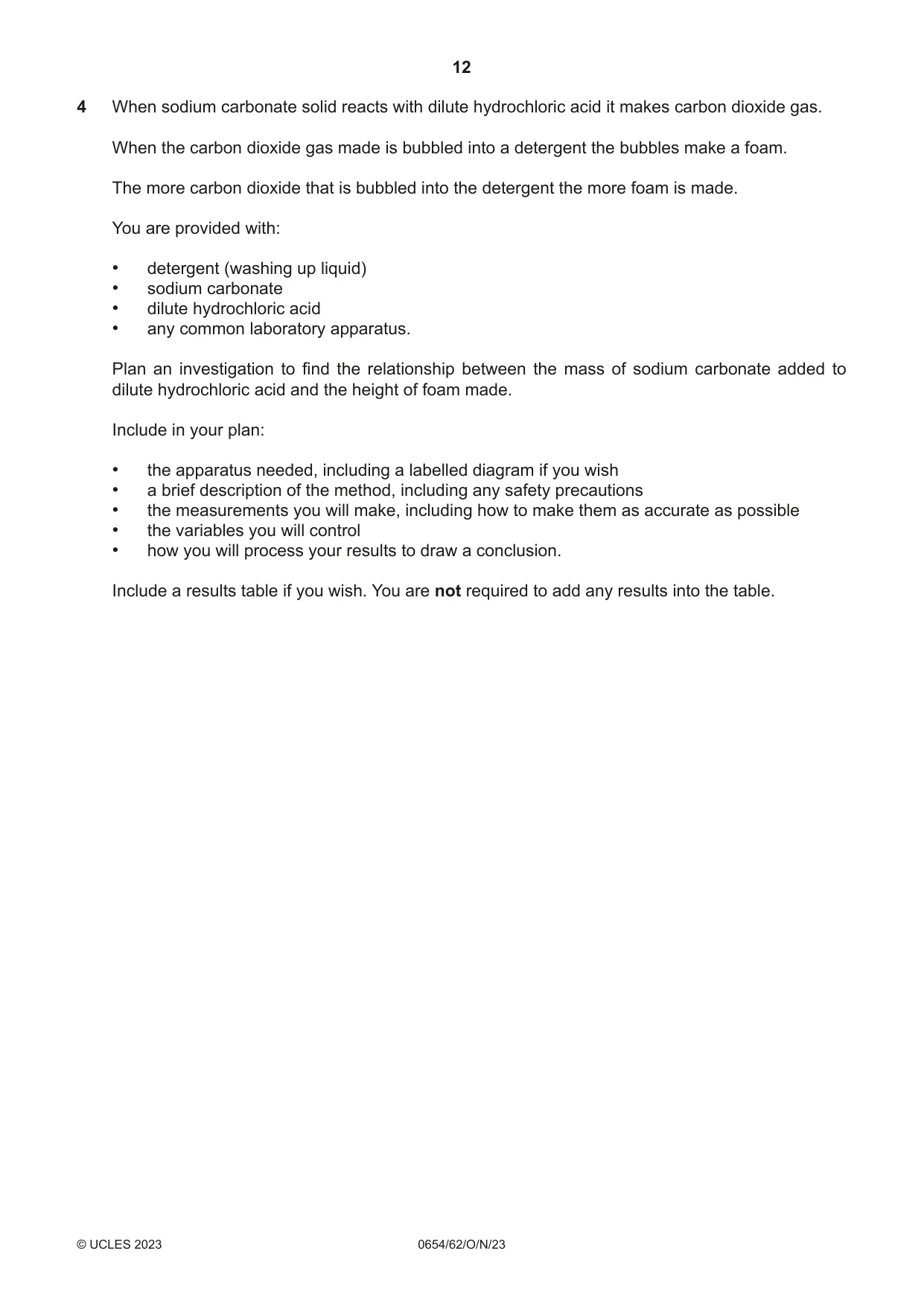 Cambridge IGCSE Sciences - Co-ordinated (Double) 0654 2023 Oct/Nov Paper 6 · Variant 2 question paper, page 12 of 20