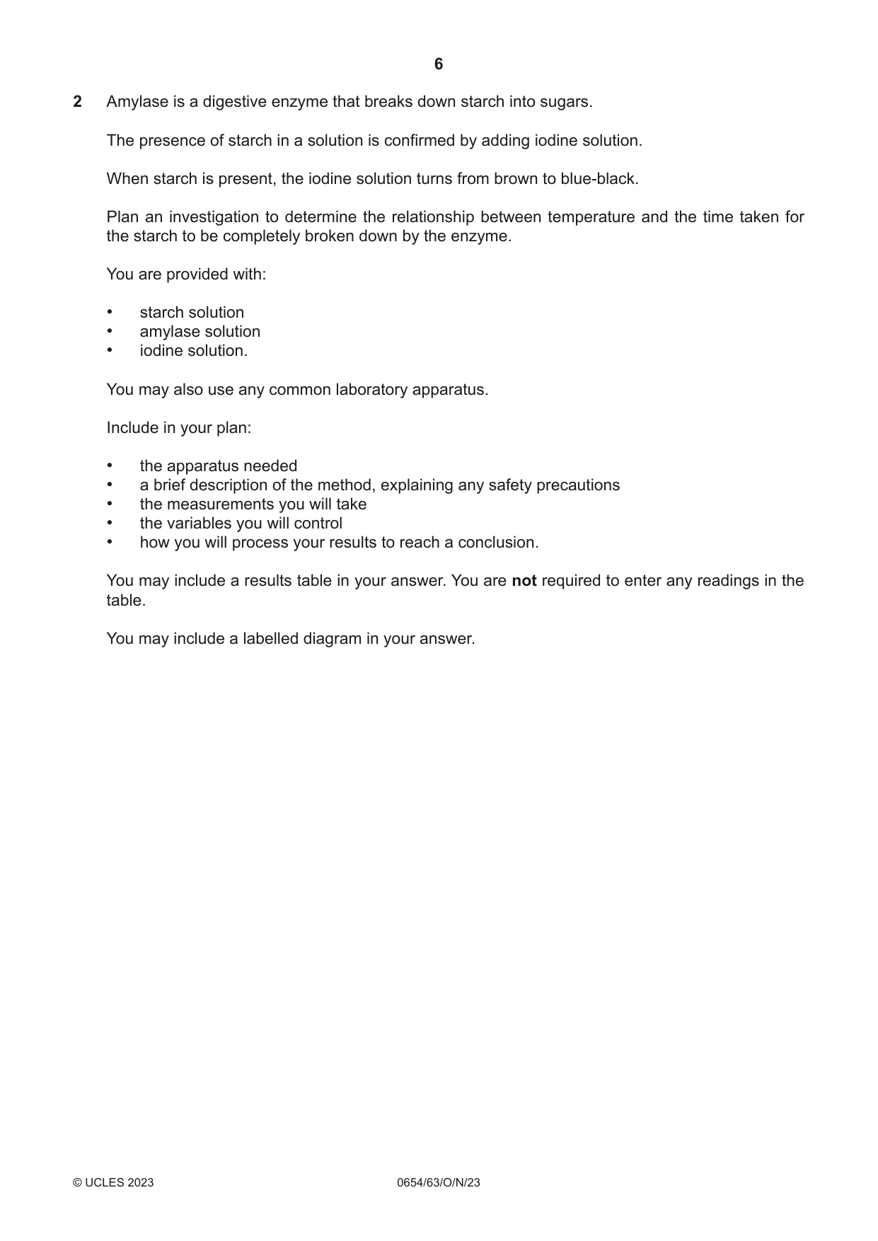 Cambridge IGCSE Sciences - Co-ordinated (Double) 0654 2023 Oct/Nov Paper 6 · Variant 3 question paper, page 6 of 20