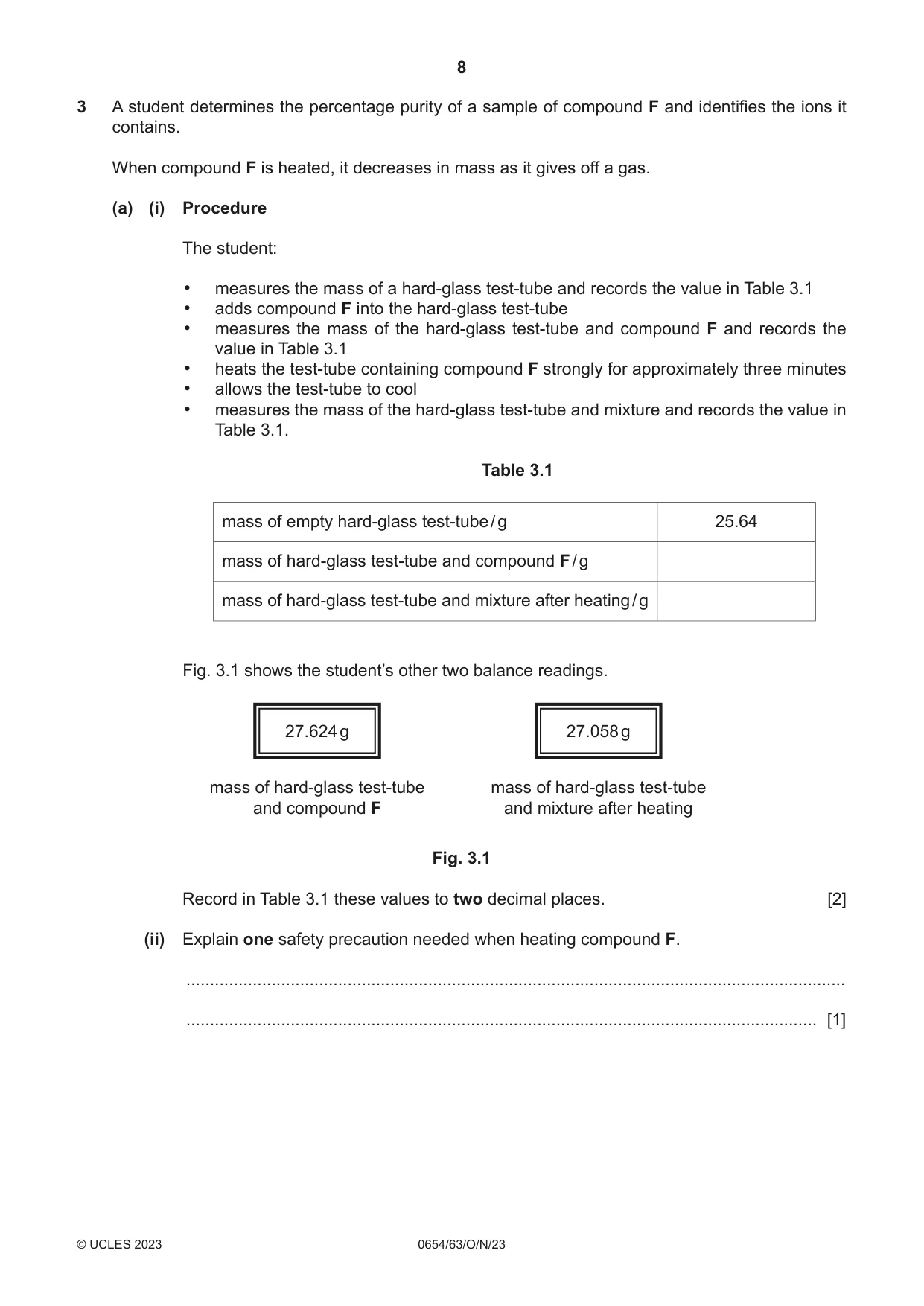 Cambridge IGCSE Sciences - Co-ordinated (Double) 0654 2023 Oct/Nov Paper 6 · Variant 3 question paper, page 8 of 20
