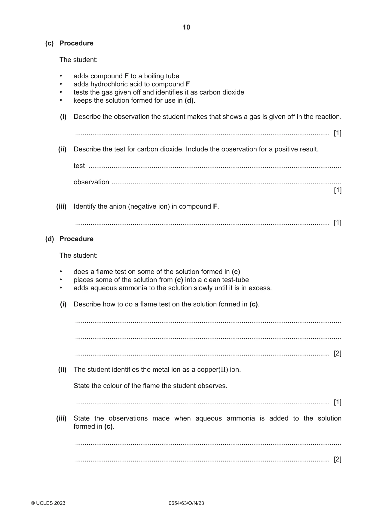 Cambridge IGCSE Sciences - Co-ordinated (Double) 0654 2023 Oct/Nov Paper 6 · Variant 3 question paper, page 10 of 20