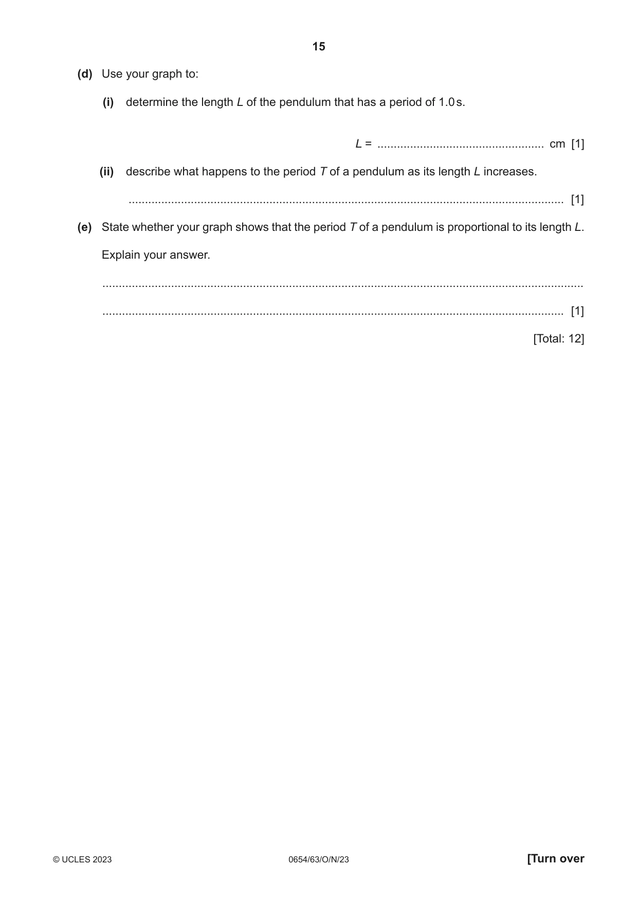 Cambridge IGCSE Sciences - Co-ordinated (Double) 0654 2023 Oct/Nov Paper 6 · Variant 3 question paper, page 15 of 20