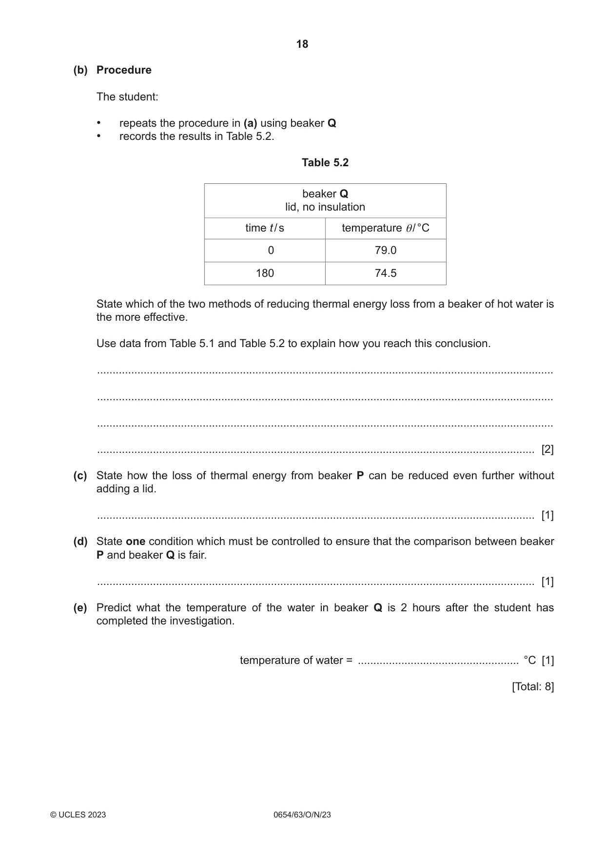 Cambridge IGCSE Sciences - Co-ordinated (Double) 0654 2023 Oct/Nov Paper 6 · Variant 3 question paper, page 18 of 20