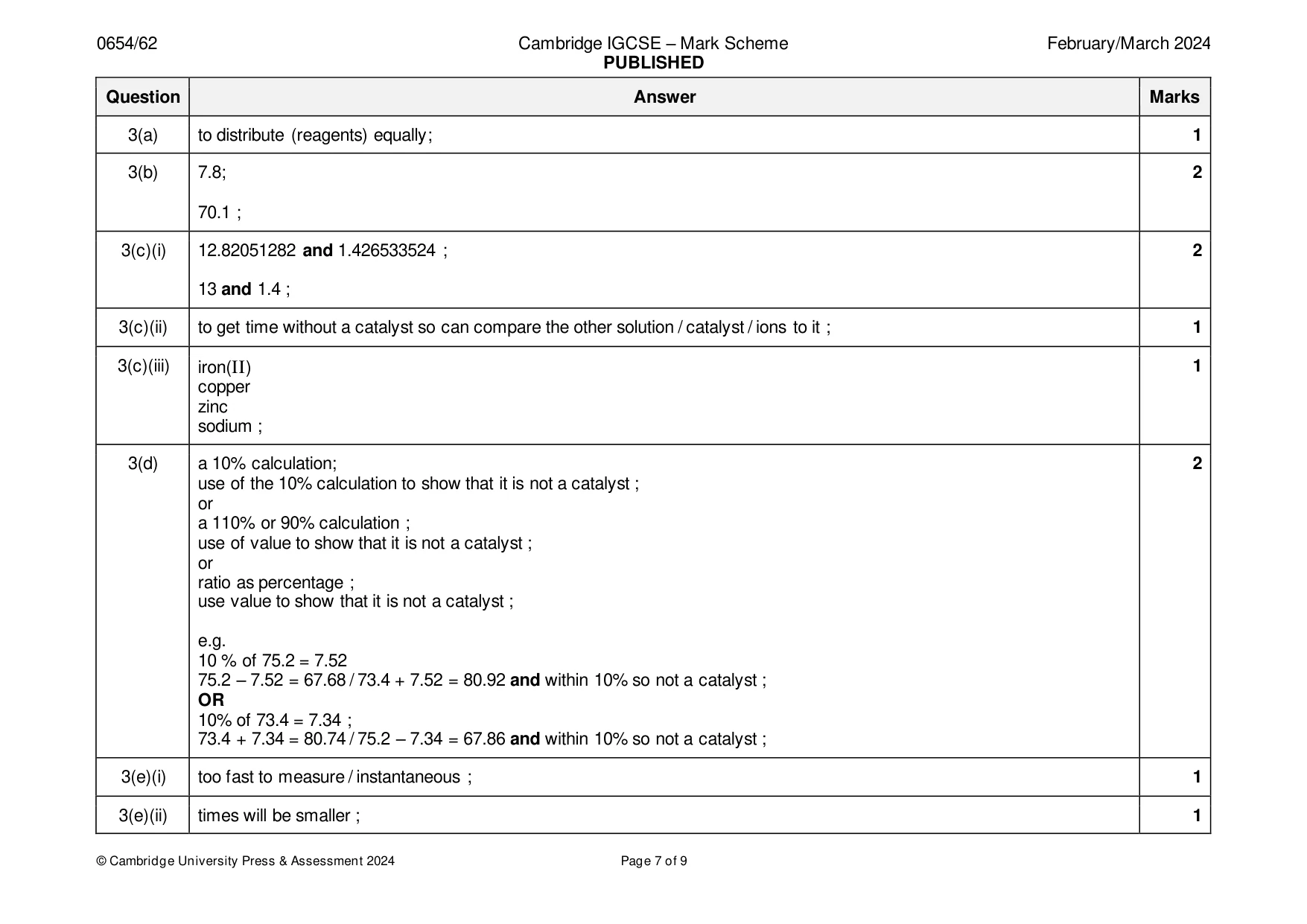 Mark scheme, page 7 of 9