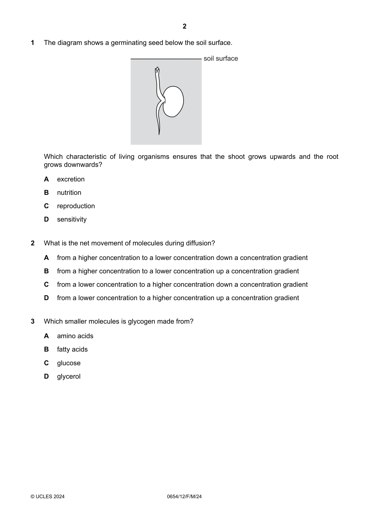 Cambridge IGCSE Sciences - Co-ordinated (Double) 0654 2024 Feb/March Paper 1 · Variant 2 question paper, page 2 of 16