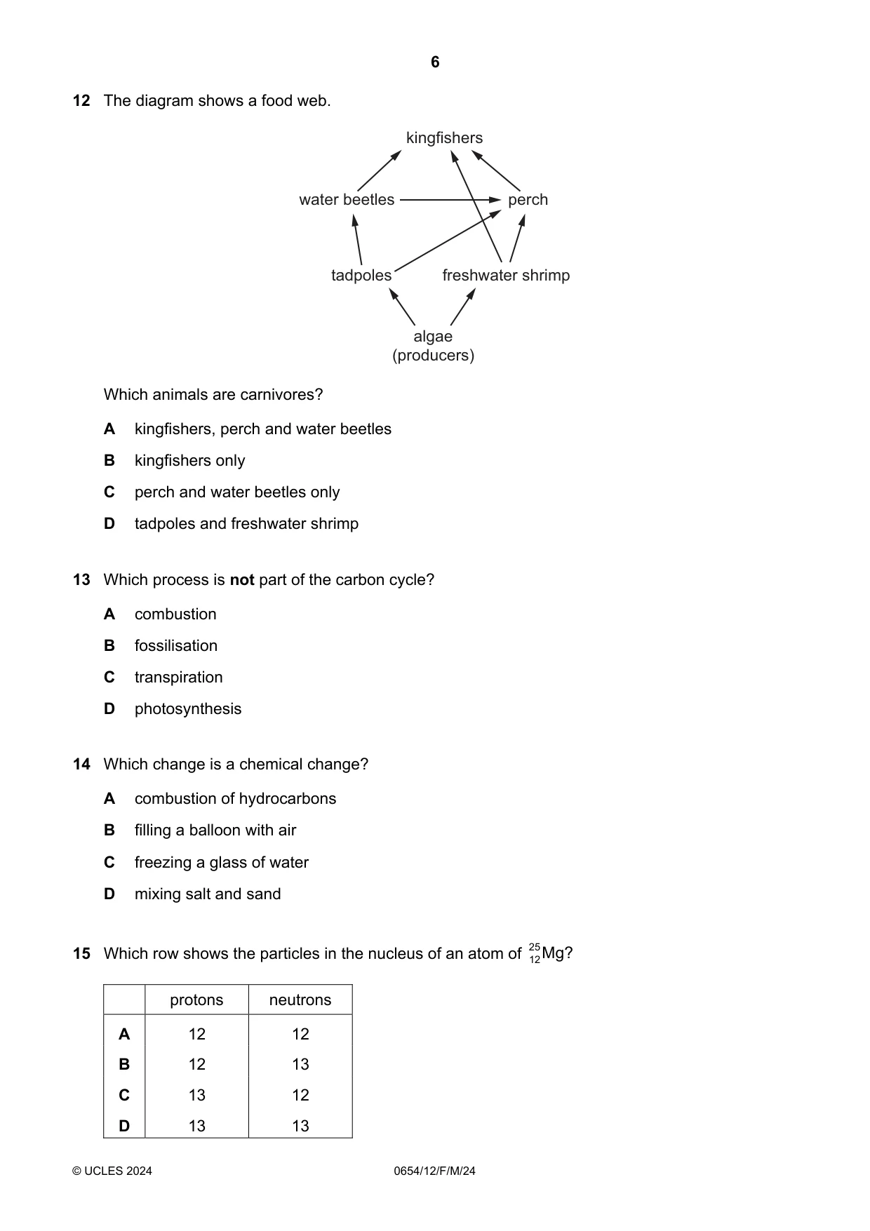 Cambridge IGCSE Sciences - Co-ordinated (Double) 0654 2024 Feb/March Paper 1 · Variant 2 question paper, page 6 of 16