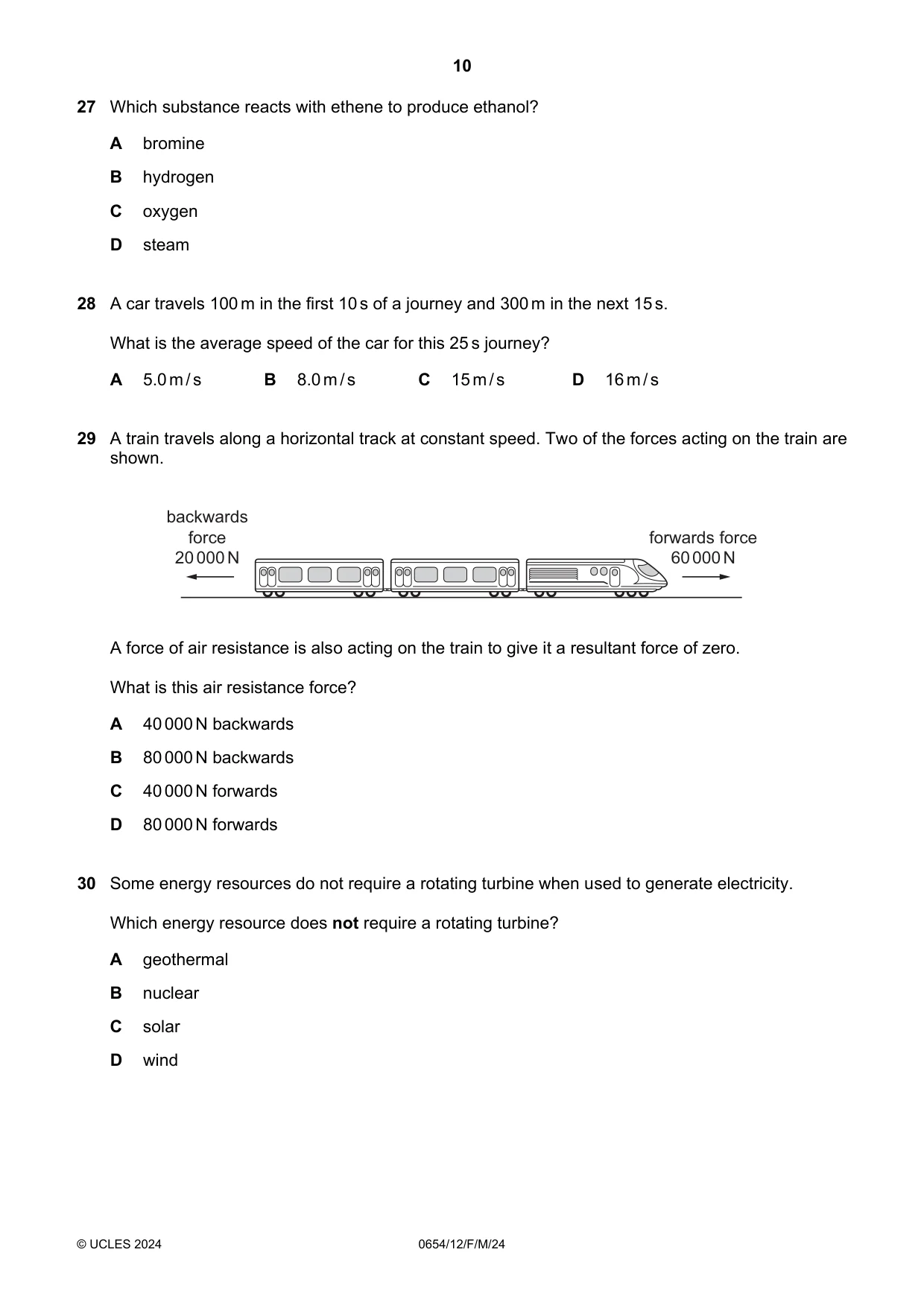 Cambridge IGCSE Sciences - Co-ordinated (Double) 0654 2024 Feb/March Paper 1 · Variant 2 question paper, page 10 of 16
