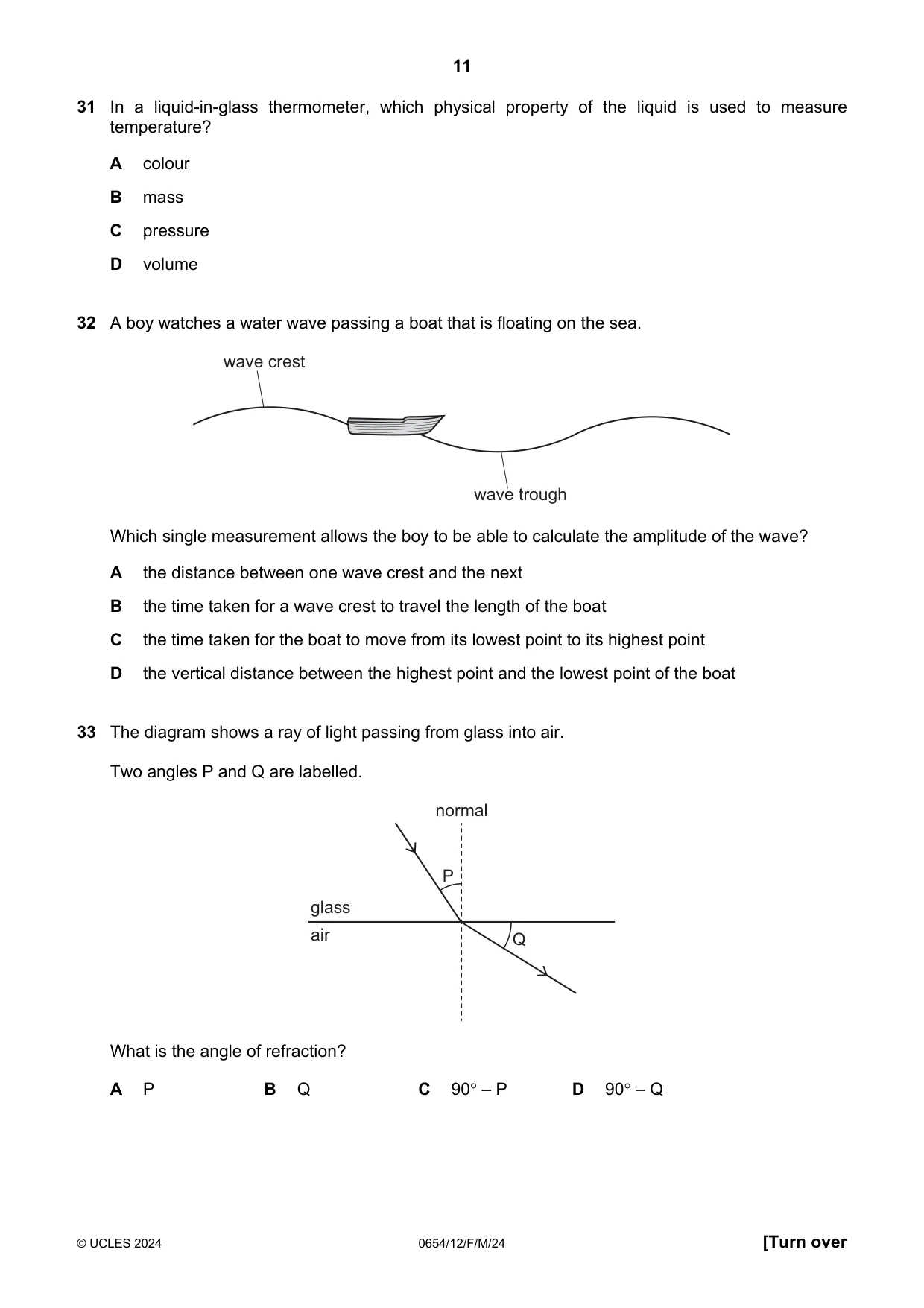Cambridge IGCSE Sciences - Co-ordinated (Double) 0654 2024 Feb/March Paper 1 · Variant 2 question paper, page 11 of 16