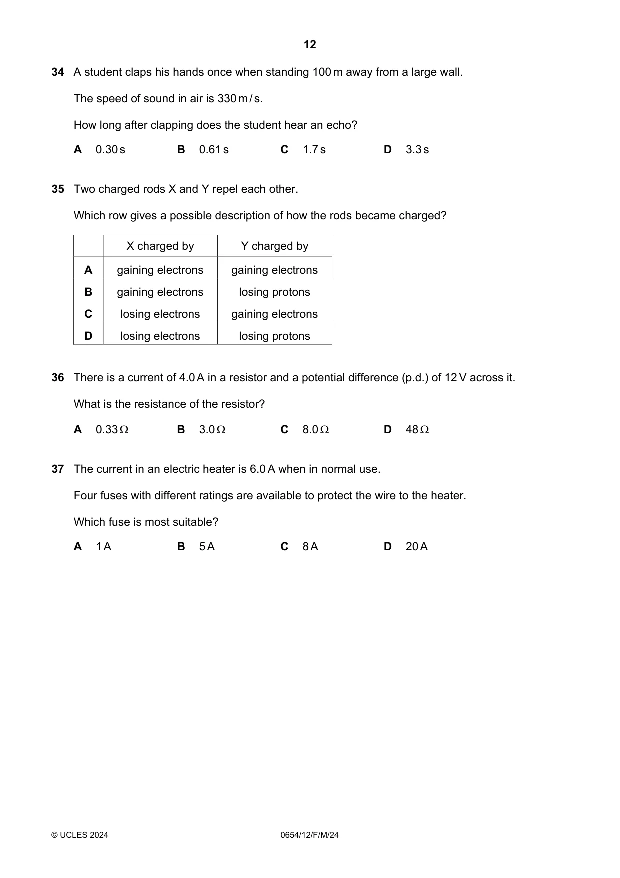 Cambridge IGCSE Sciences - Co-ordinated (Double) 0654 2024 Feb/March Paper 1 · Variant 2 question paper, page 12 of 16