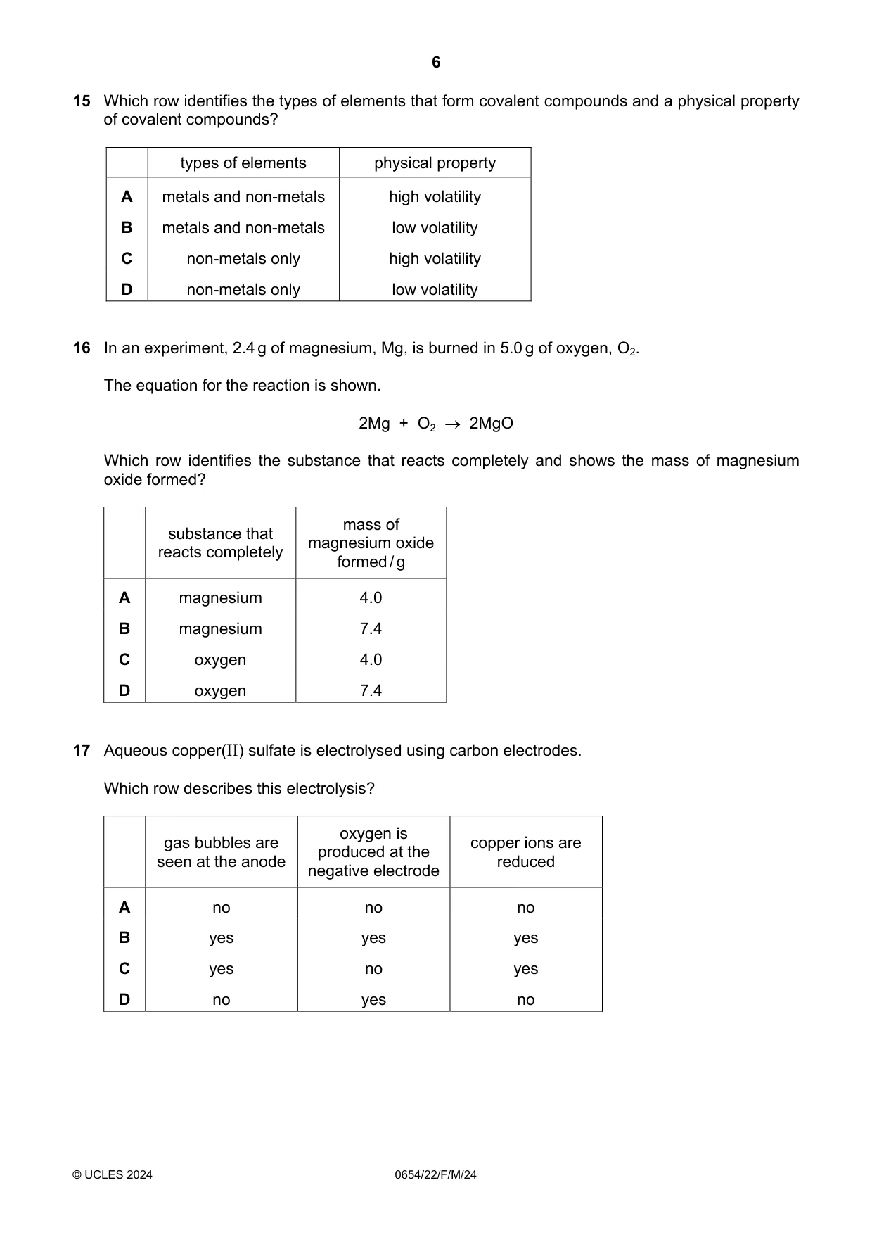 Cambridge IGCSE Sciences - Co-ordinated (Double) 0654 2024 Feb/March Paper 2 · Variant 2 question paper, page 6 of 16