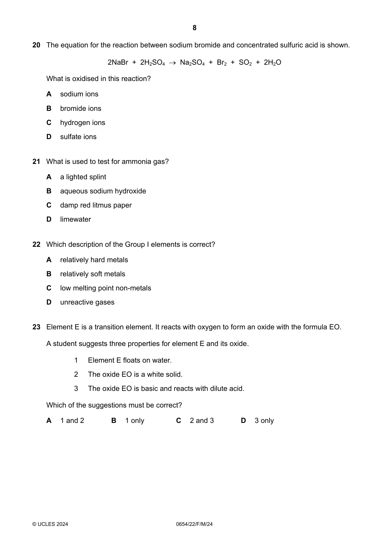 Cambridge IGCSE Sciences - Co-ordinated (Double) 0654 2024 Feb/March Paper 2 · Variant 2 question paper, page 8 of 16