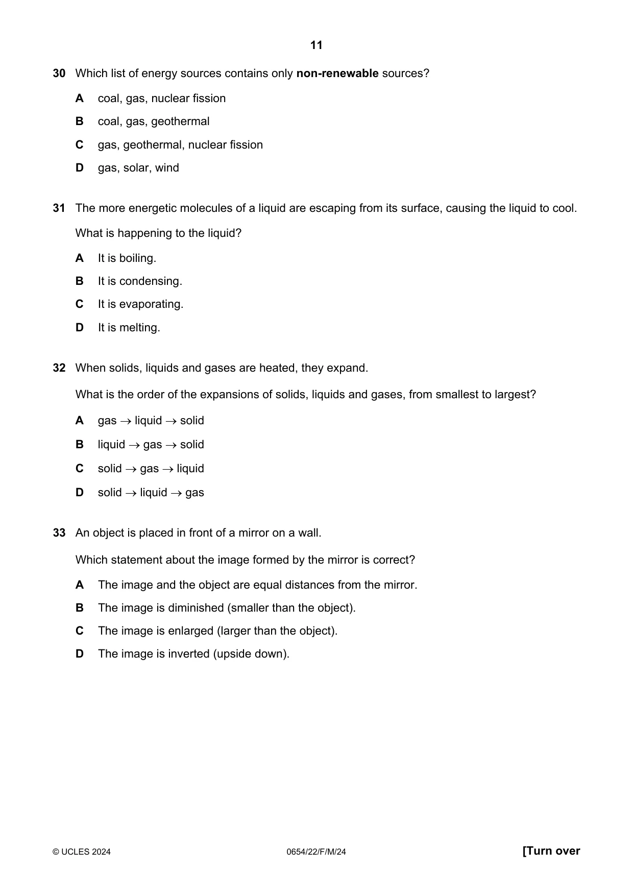 Cambridge IGCSE Sciences - Co-ordinated (Double) 0654 2024 Feb/March Paper 2 · Variant 2 question paper, page 11 of 16