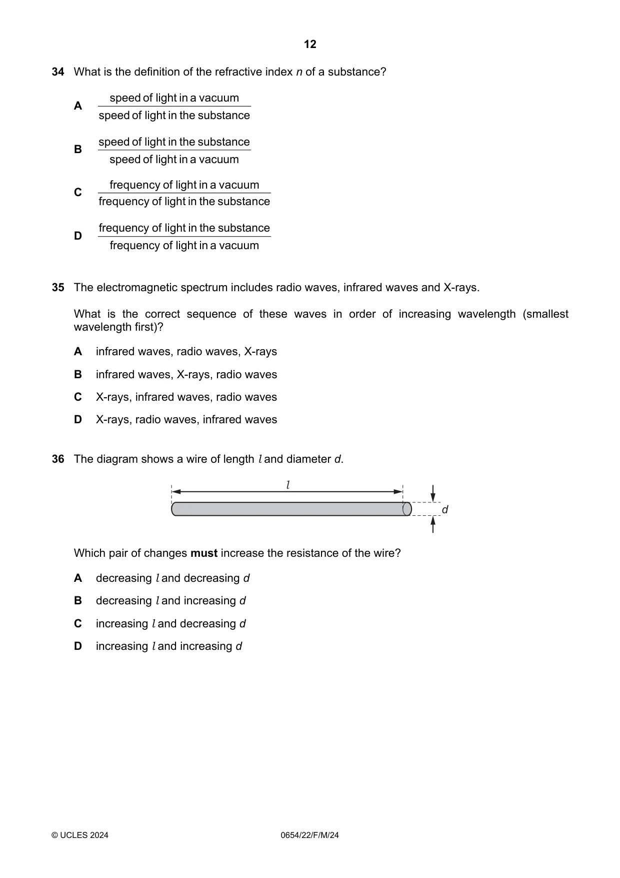 Cambridge IGCSE Sciences - Co-ordinated (Double) 0654 2024 Feb/March Paper 2 · Variant 2 question paper, page 12 of 16