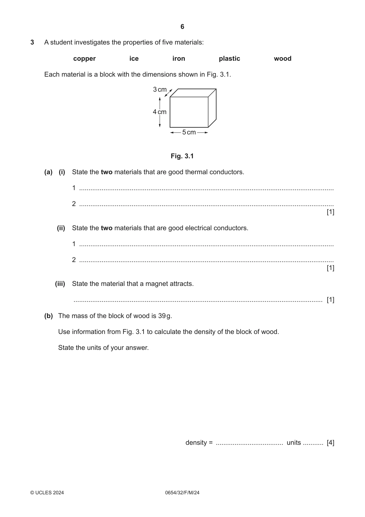 Cambridge IGCSE Sciences - Co-ordinated (Double) 0654 2024 Feb/March Paper 3 · Variant 2 question paper, page 6 of 28