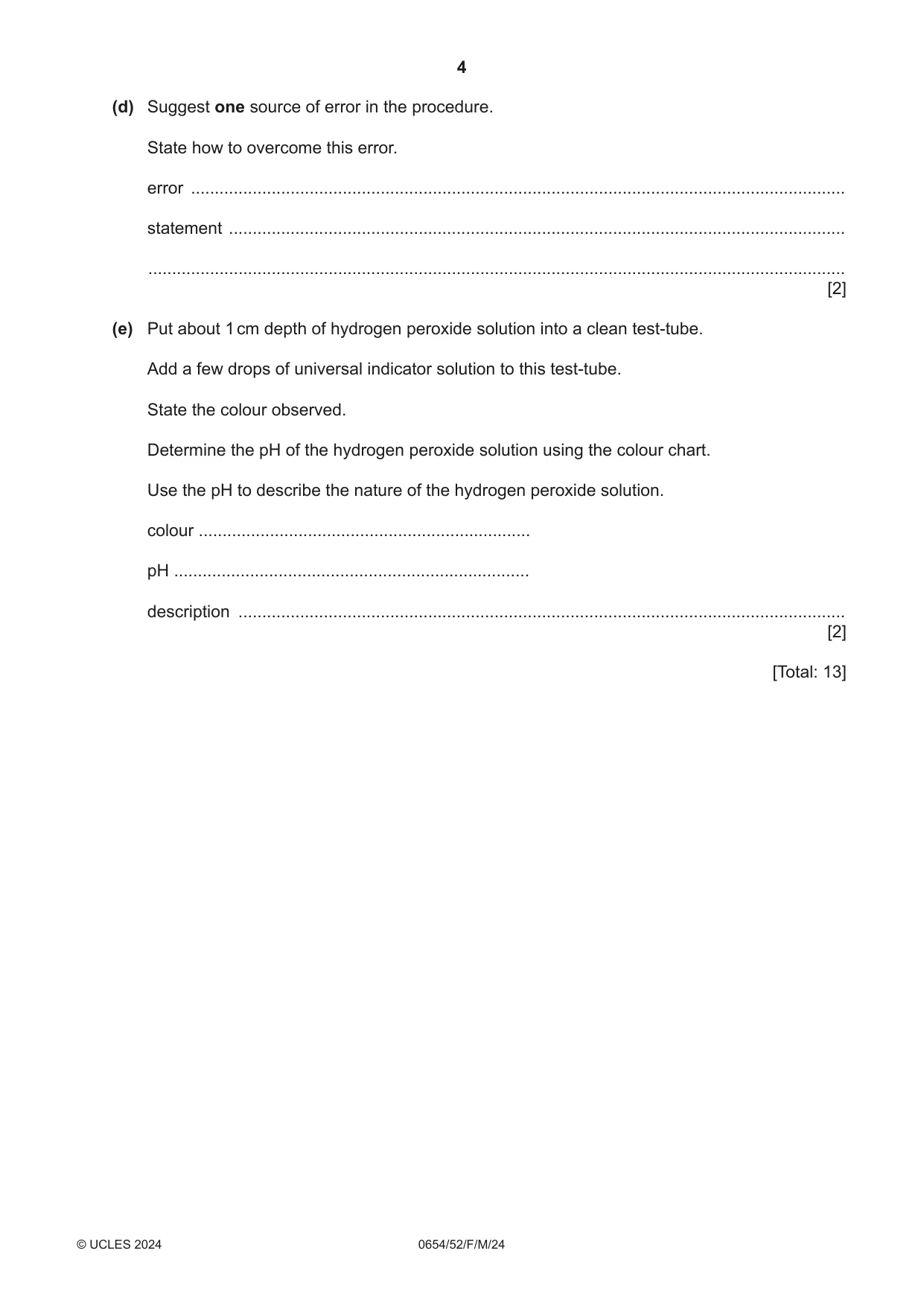 Cambridge IGCSE Sciences - Co-ordinated (Double) 0654 2024 Feb/March Paper 5 · Variant 2 question paper, page 4 of 20