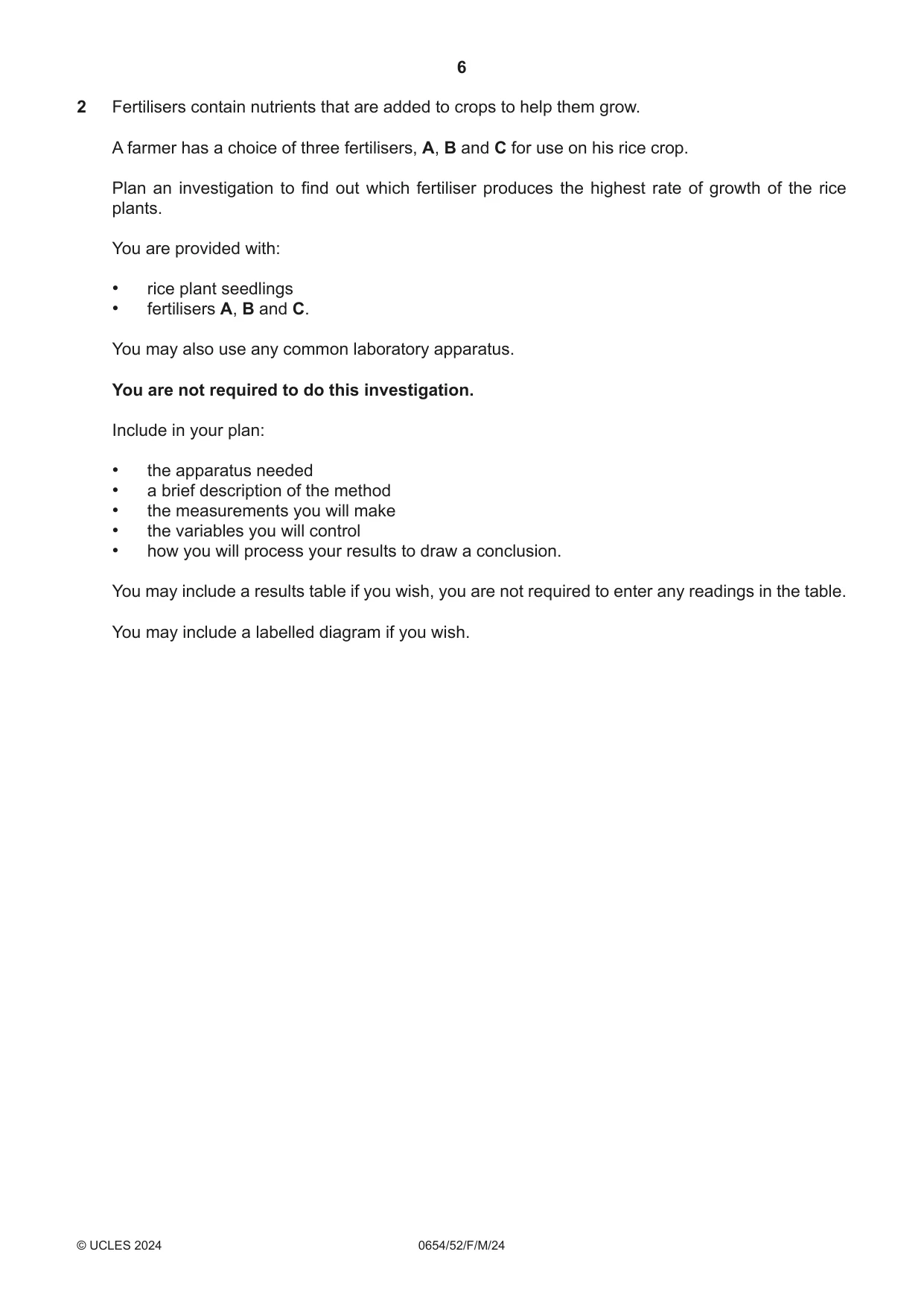 Cambridge IGCSE Sciences - Co-ordinated (Double) 0654 2024 Feb/March Paper 5 · Variant 2 question paper, page 6 of 20