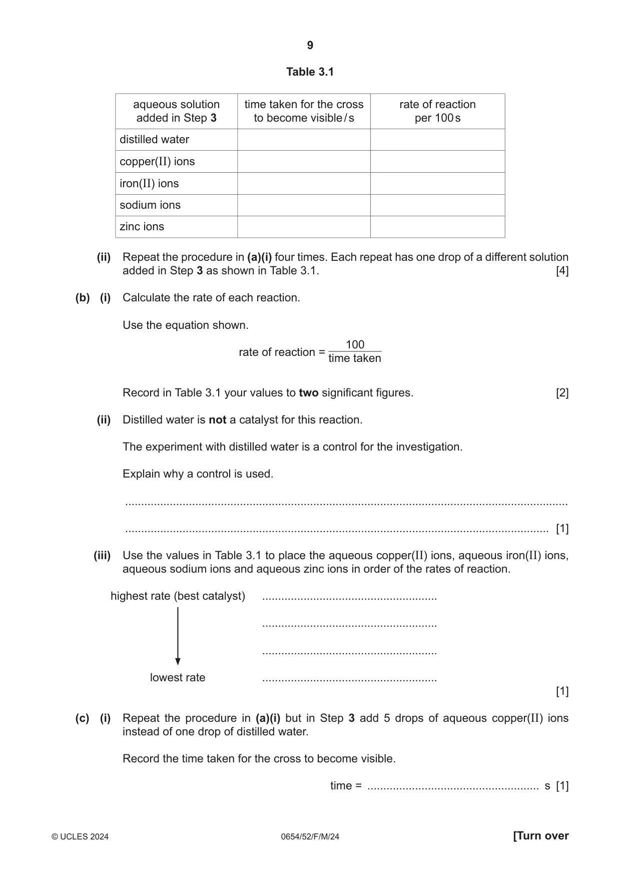 Cambridge IGCSE Sciences - Co-ordinated (Double) 0654 2024 Feb/March Paper 5 · Variant 2 question paper, page 9 of 20
