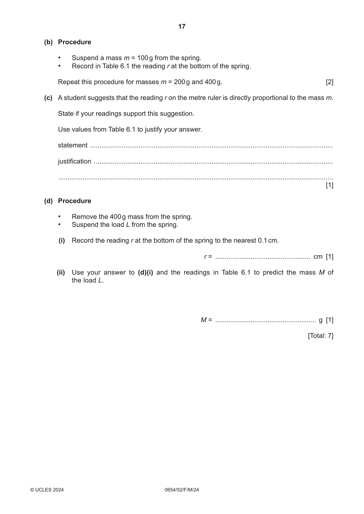 Cambridge IGCSE Sciences - Co-ordinated (Double) 0654 2024 Feb/March Paper 5 · Variant 2 question paper, page 17 of 20