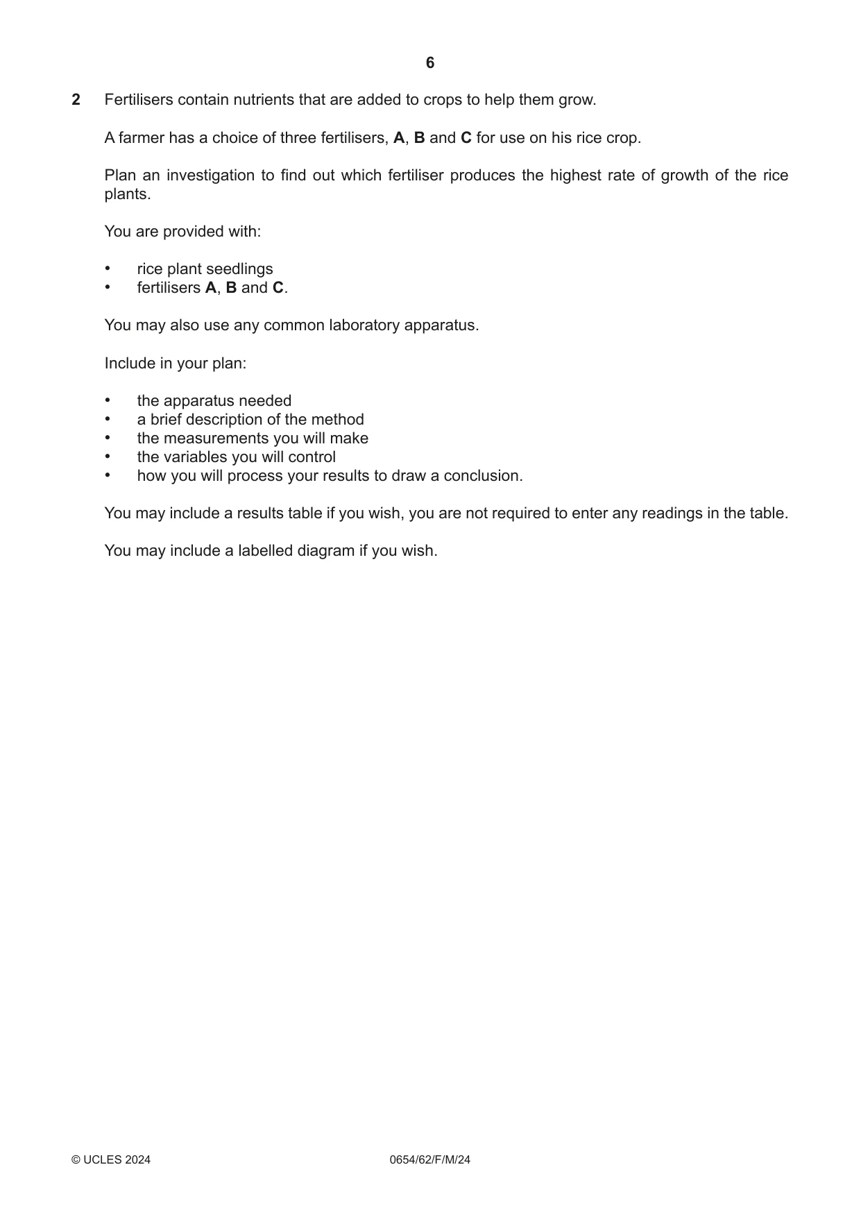 Cambridge IGCSE Sciences - Co-ordinated (Double) 0654 2024 Feb/March Paper 6 · Variant 2 question paper, page 6 of 20
