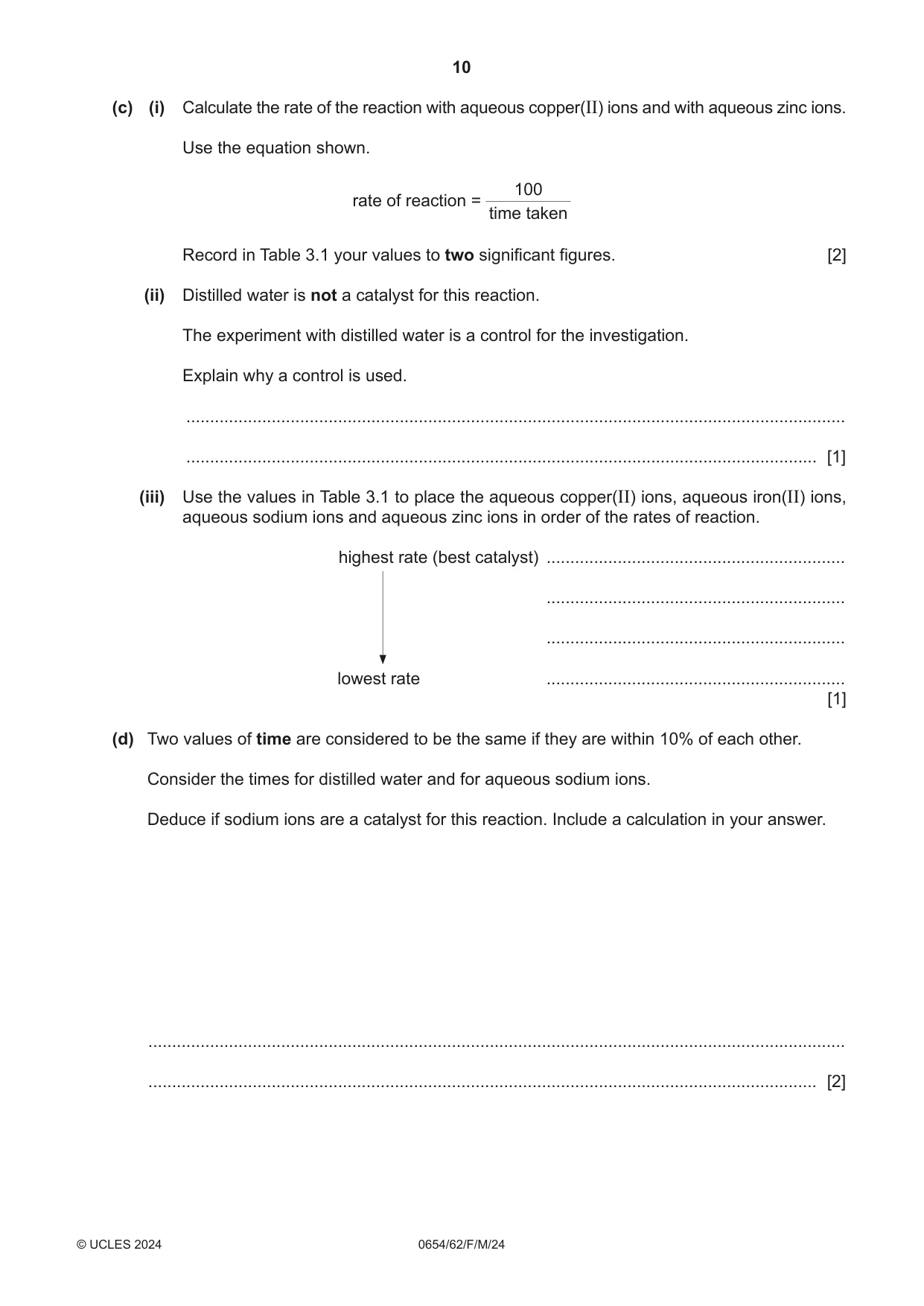 Cambridge IGCSE Sciences - Co-ordinated (Double) 0654 2024 Feb/March Paper 6 · Variant 2 question paper, page 10 of 20
