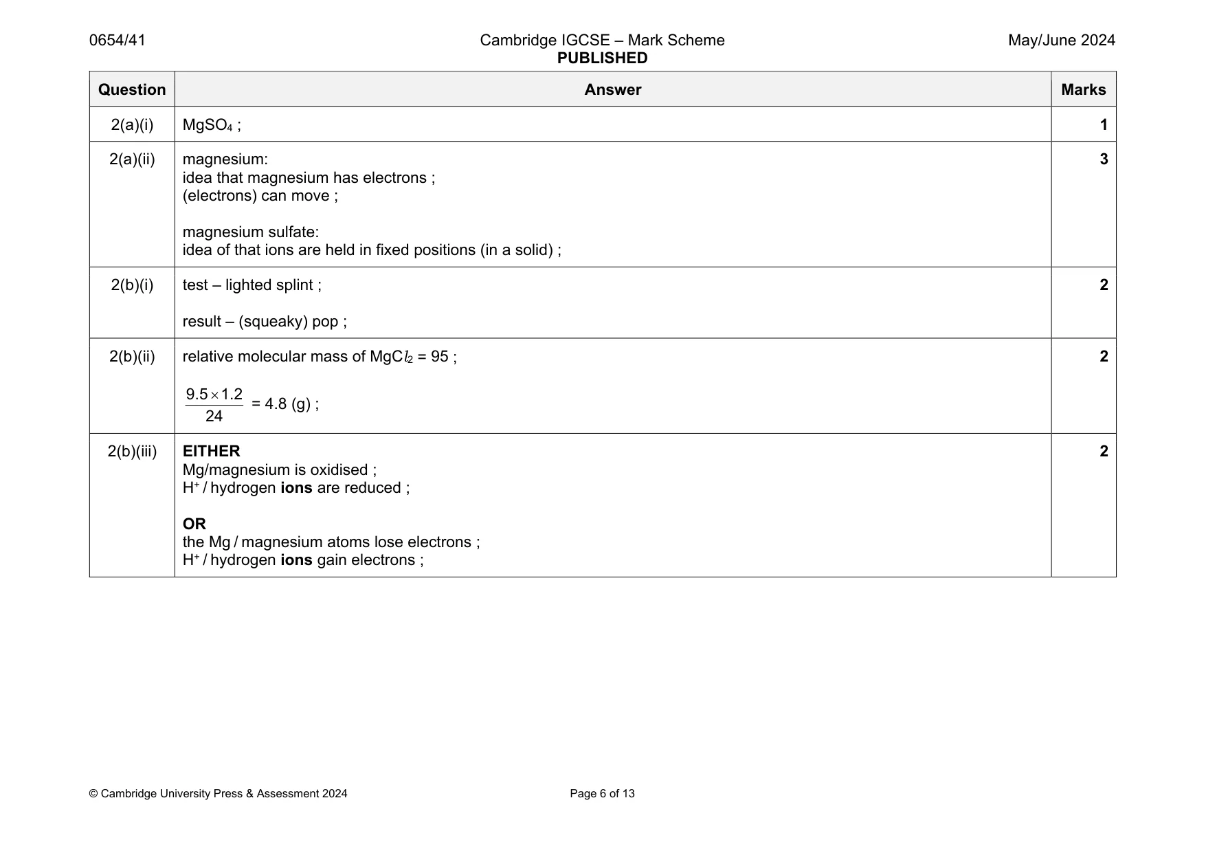 Mark scheme, page 6 of 13