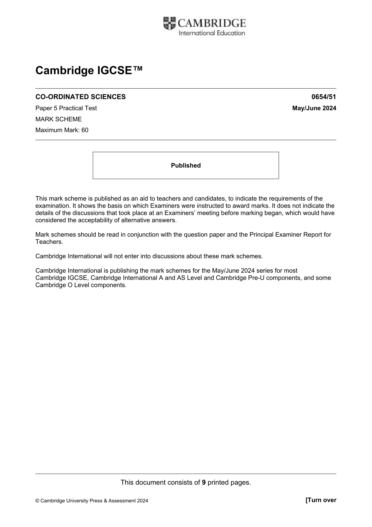 Mark scheme, page 1 of 9