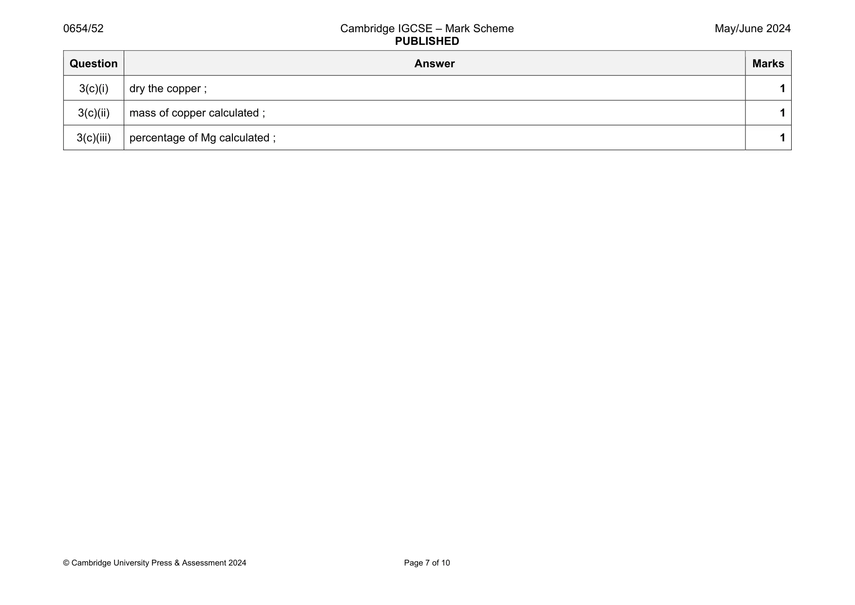 Mark scheme, page 7 of 10