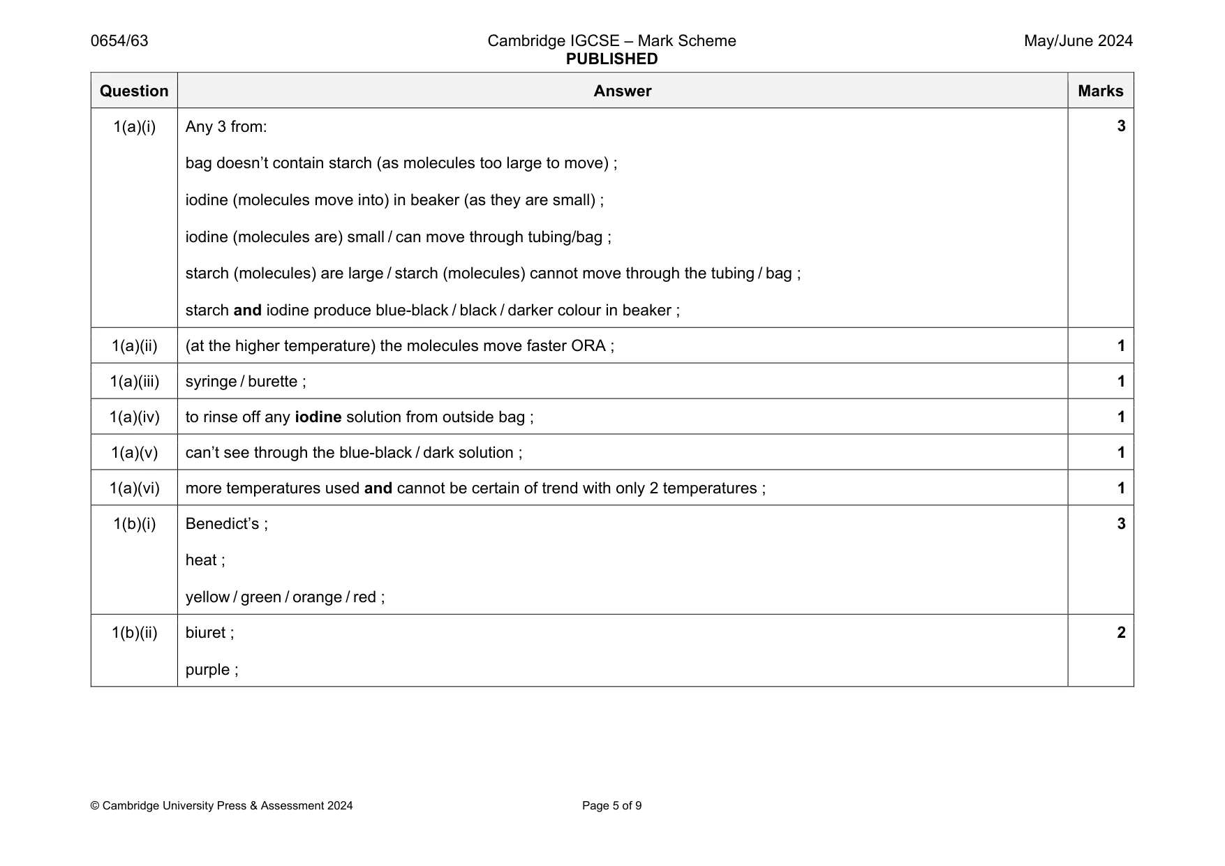 Mark scheme, page 5 of 9