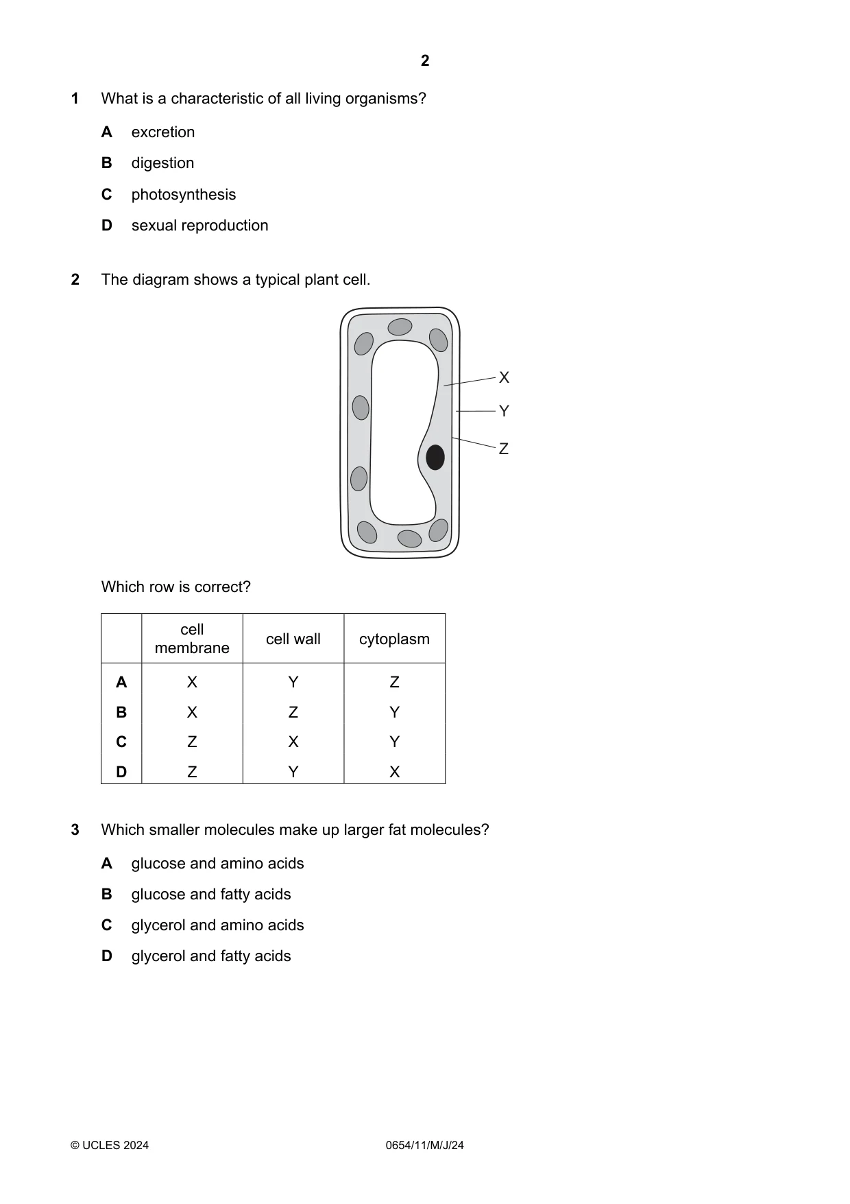 Cambridge IGCSE Sciences - Co-ordinated (Double) 0654 2024 May/June Paper 1 · Variant 1 question paper, page 2 of 20