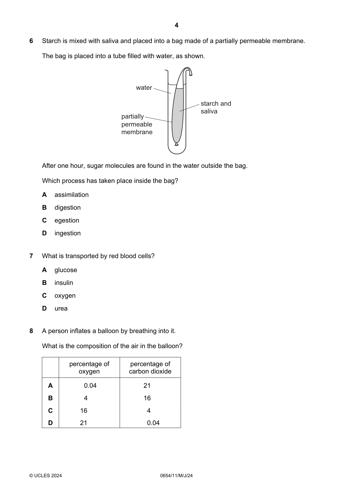 Cambridge IGCSE Sciences - Co-ordinated (Double) 0654 2024 May/June Paper 1 · Variant 1 question paper, page 4 of 20