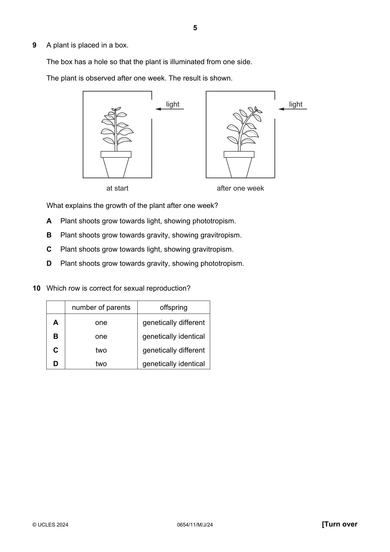 Cambridge IGCSE Sciences - Co-ordinated (Double) 0654 2024 May/June Paper 1 · Variant 1 question paper, page 5 of 20
