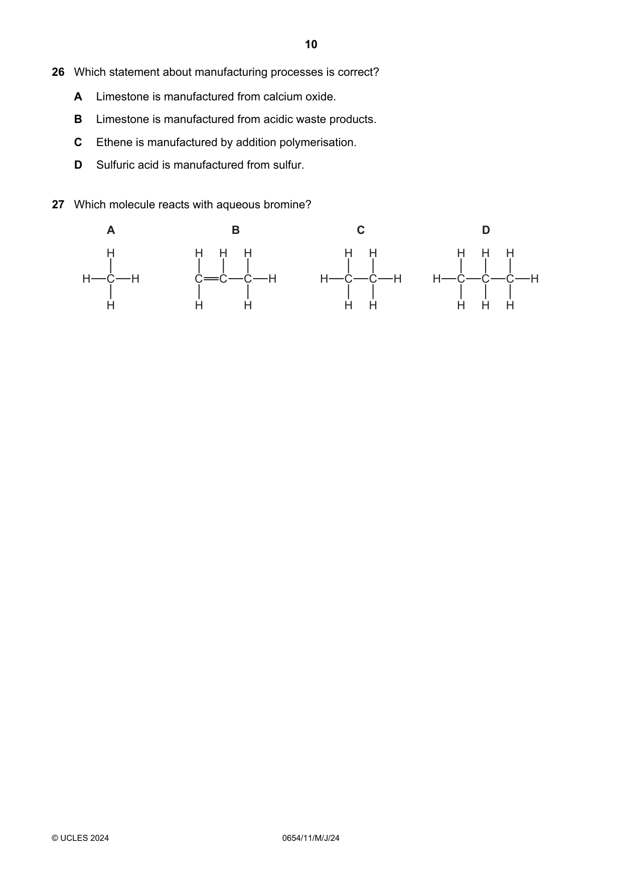 Cambridge IGCSE Sciences - Co-ordinated (Double) 0654 2024 May/June Paper 1 · Variant 1 question paper, page 10 of 20