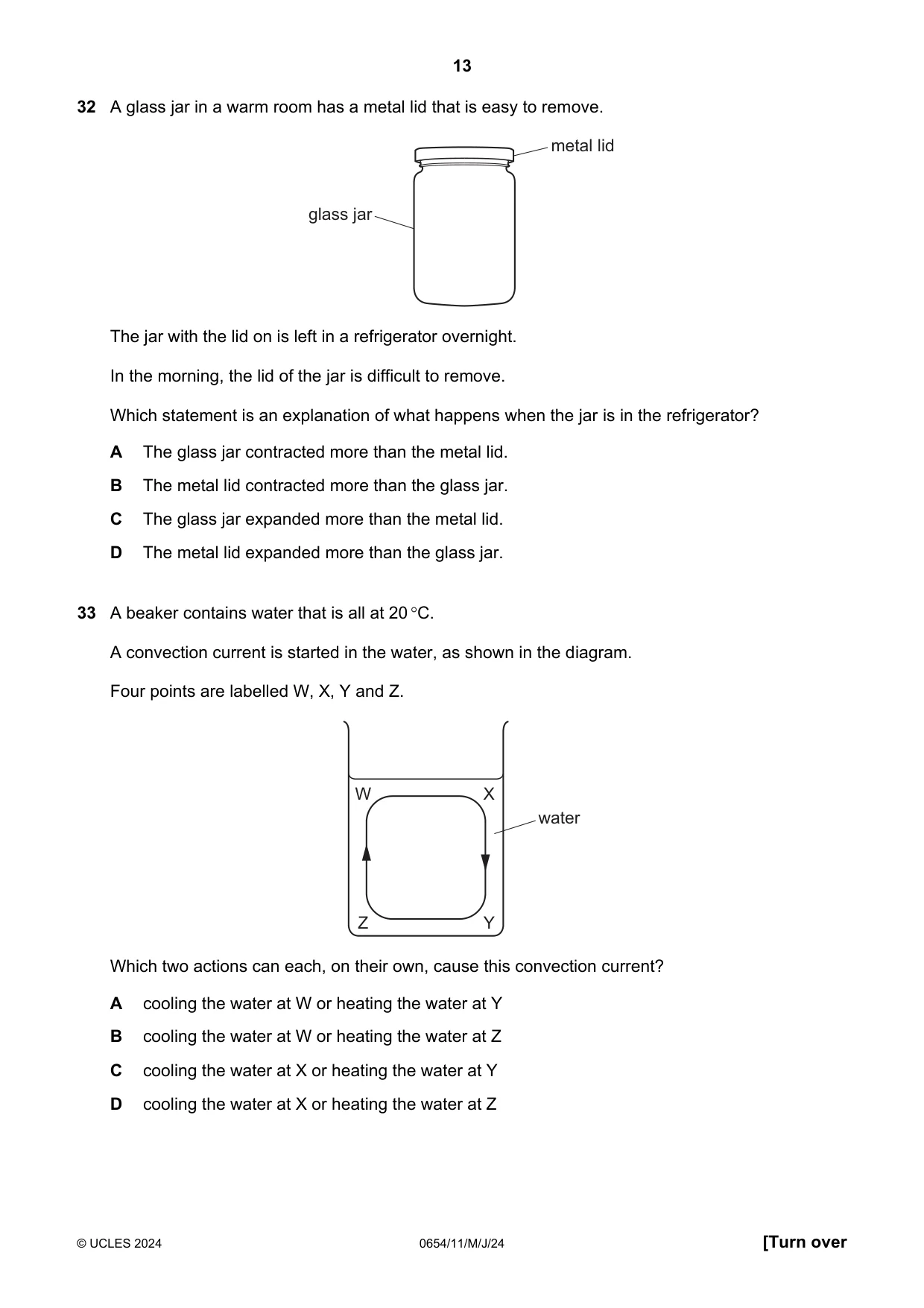 Cambridge IGCSE Sciences - Co-ordinated (Double) 0654 2024 May/June Paper 1 · Variant 1 question paper, page 13 of 20