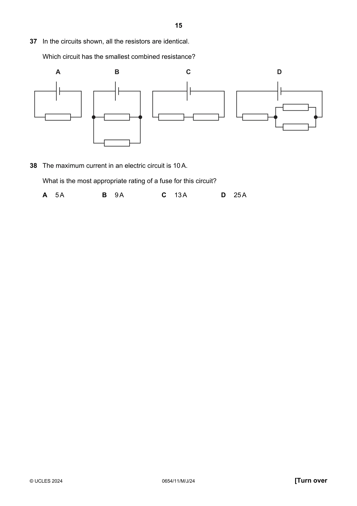 Cambridge IGCSE Sciences - Co-ordinated (Double) 0654 2024 May/June Paper 1 · Variant 1 question paper, page 15 of 20