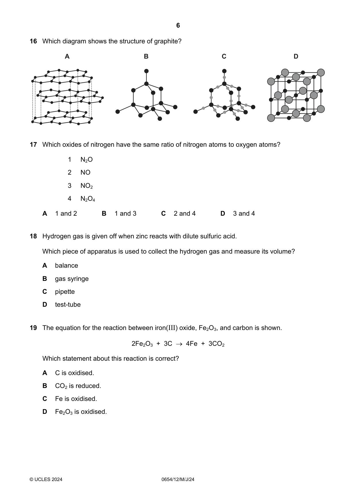 Cambridge IGCSE Sciences - Co-ordinated (Double) 0654 2024 May/June Paper 1 · Variant 2 question paper, page 6 of 16