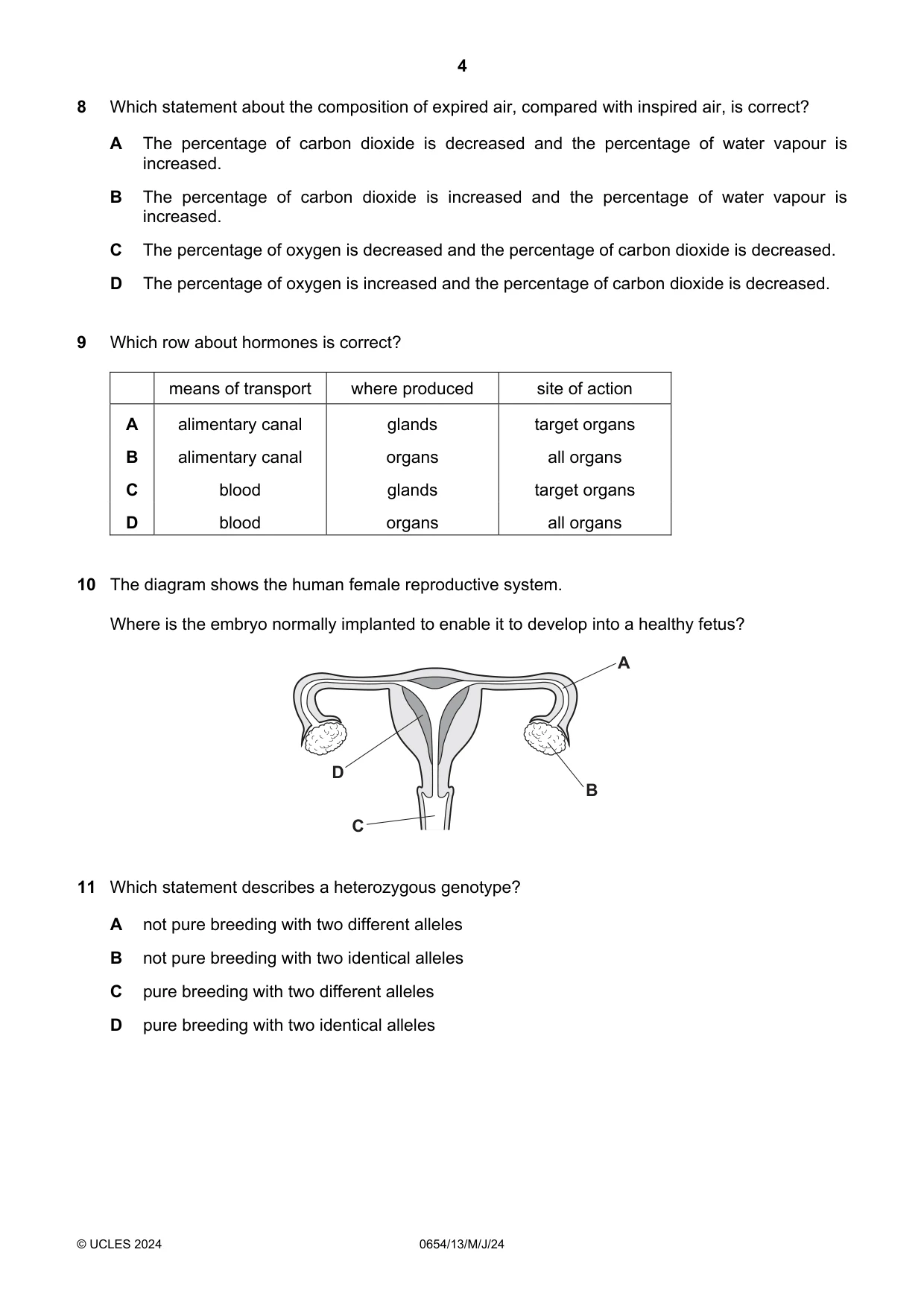 Cambridge IGCSE Sciences - Co-ordinated (Double) 0654 2024 May/June Paper 1 · Variant 3 question paper, page 4 of 16