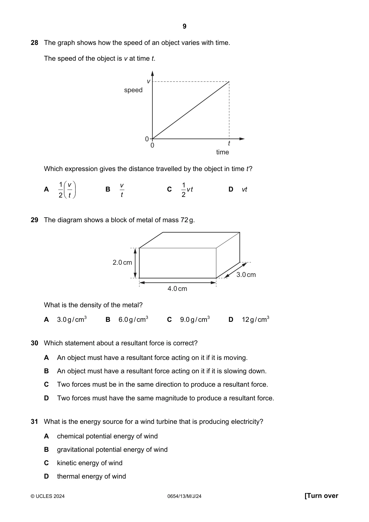 Cambridge IGCSE Sciences - Co-ordinated (Double) 0654 2024 May/June Paper 1 · Variant 3 question paper, page 9 of 16