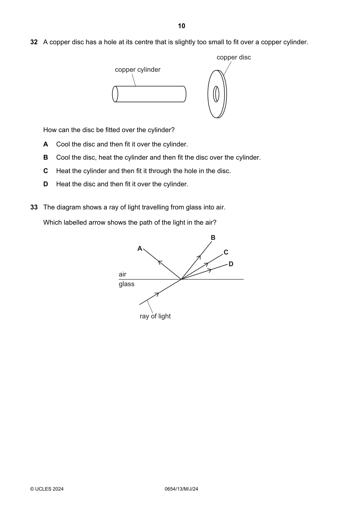 Cambridge IGCSE Sciences - Co-ordinated (Double) 0654 2024 May/June Paper 1 · Variant 3 question paper, page 10 of 16