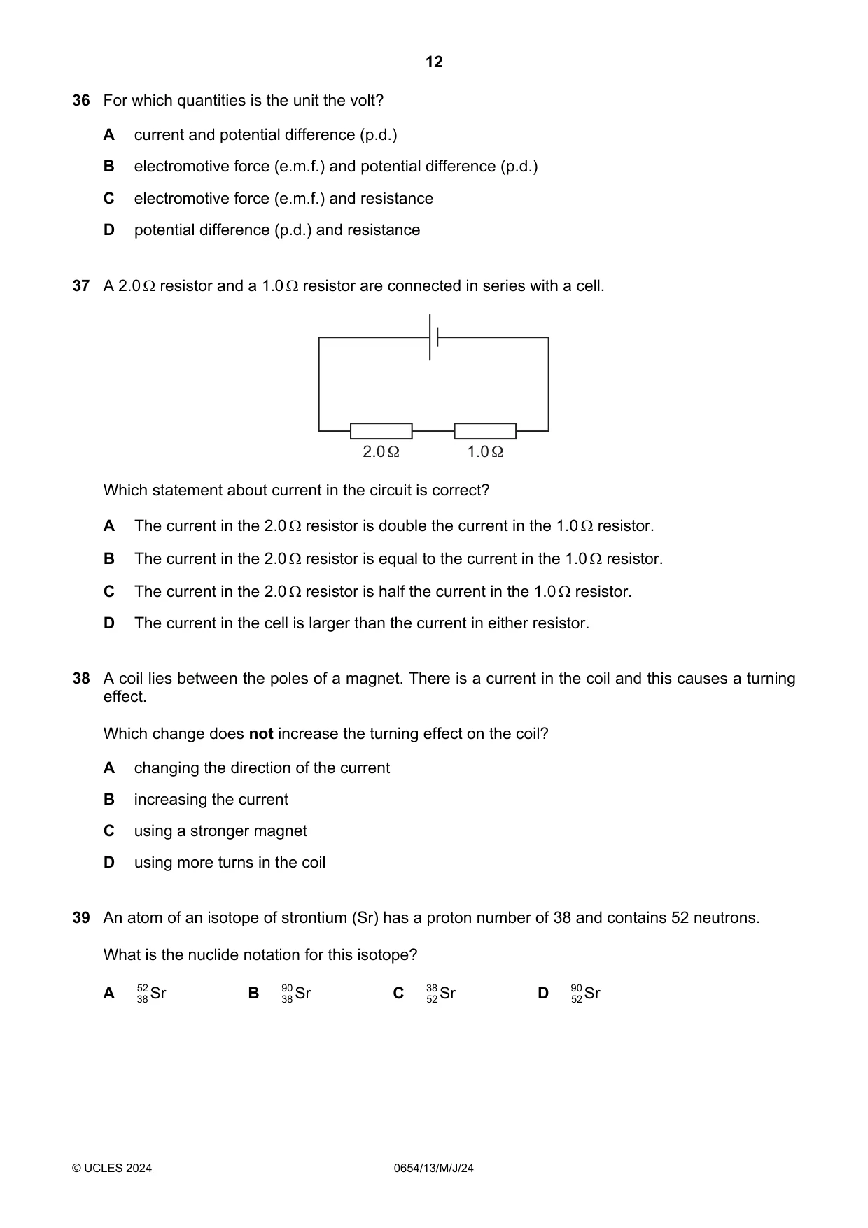 Cambridge IGCSE Sciences - Co-ordinated (Double) 0654 2024 May/June Paper 1 · Variant 3 question paper, page 12 of 16