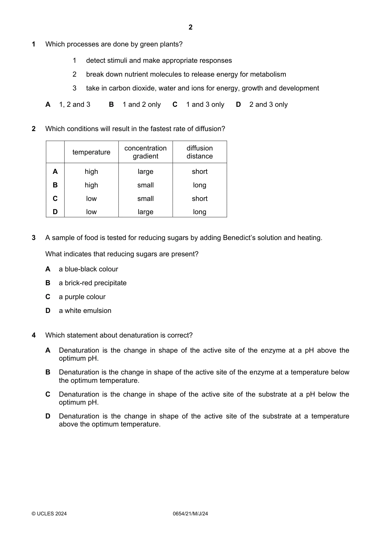 Cambridge IGCSE Sciences - Co-ordinated (Double) 0654 2024 May/June Paper 2 · Variant 1 question paper, page 2 of 16