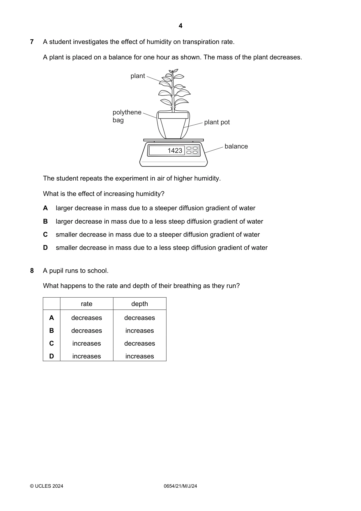 Cambridge IGCSE Sciences - Co-ordinated (Double) 0654 2024 May/June Paper 2 · Variant 1 question paper, page 4 of 16