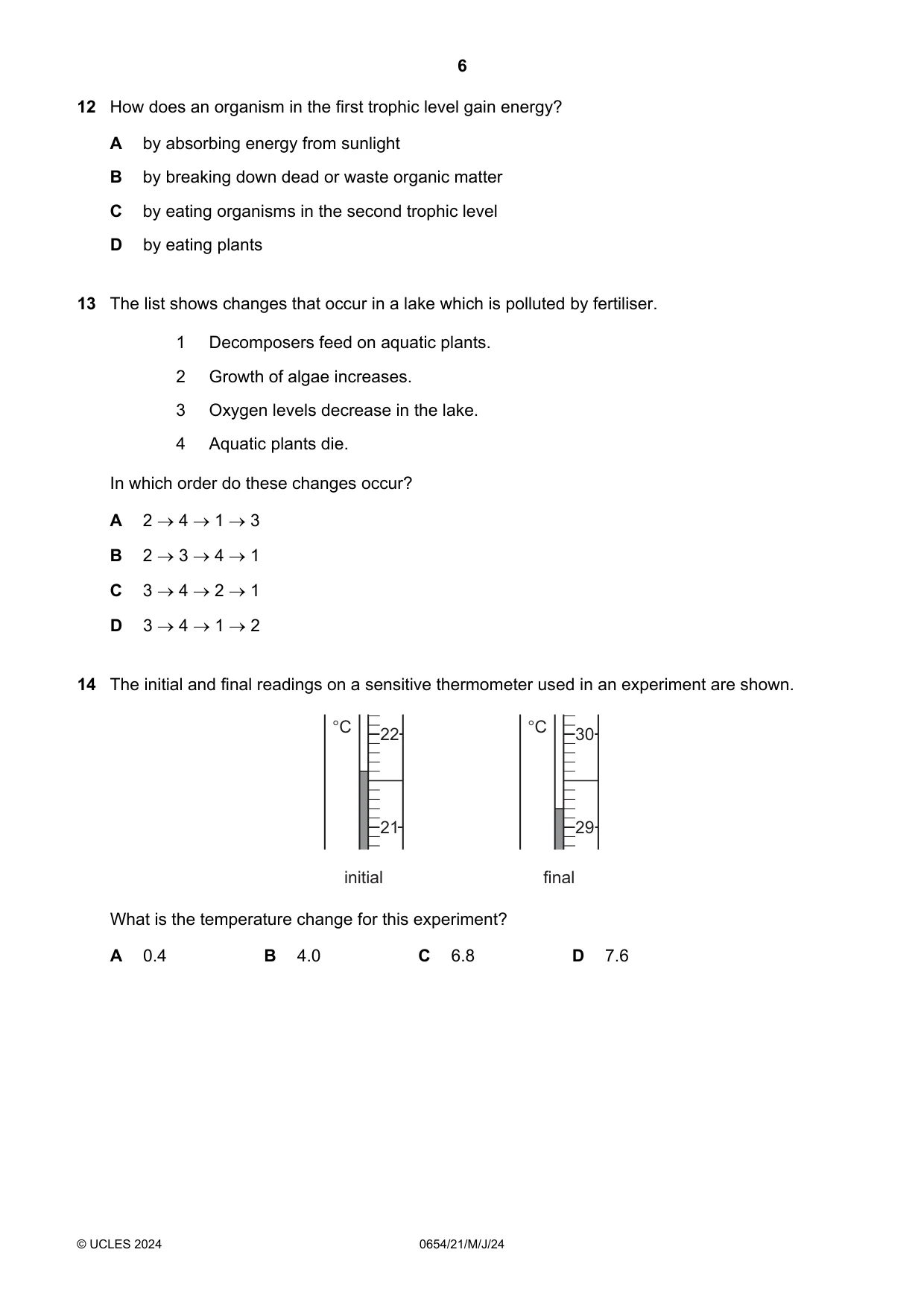 Cambridge IGCSE Sciences - Co-ordinated (Double) 0654 2024 May/June Paper 2 · Variant 1 question paper, page 6 of 16