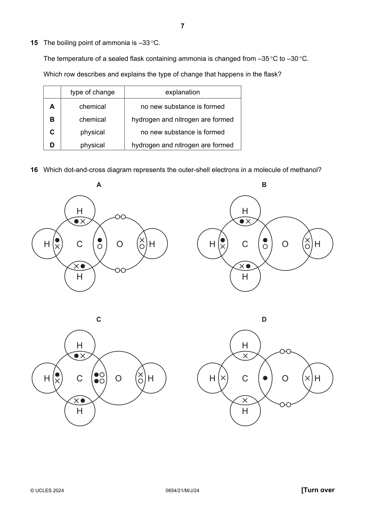 Cambridge IGCSE Sciences - Co-ordinated (Double) 0654 2024 May/June Paper 2 · Variant 1 question paper, page 7 of 16